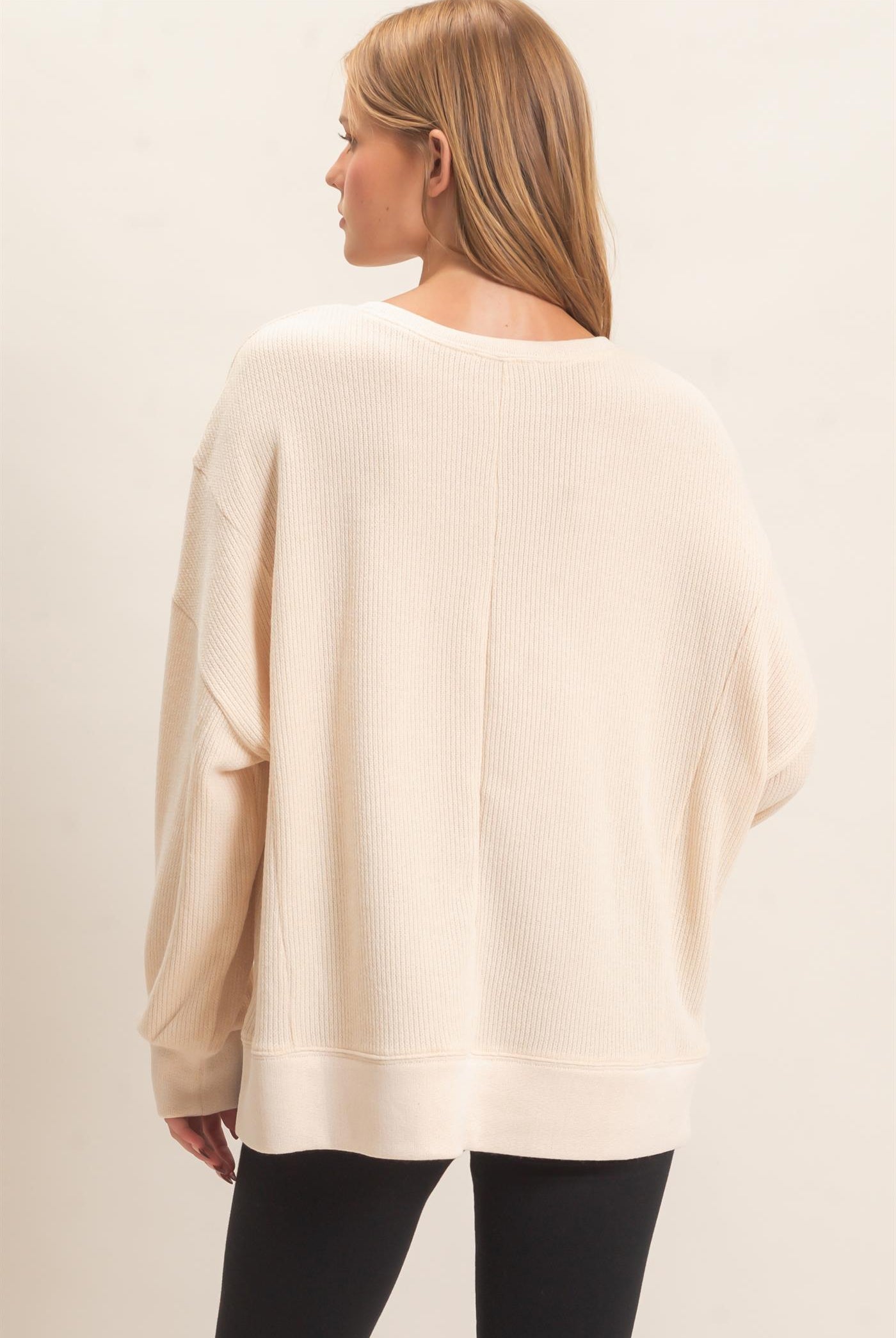 Wholesale Ribbed Boat Neck Knit Top Clothing Tops HF26E852 CREAM HYFVE