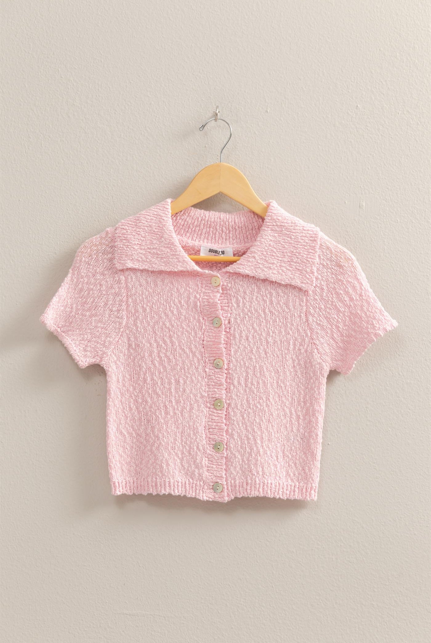 Wholesale Everyday Button-Front Crop Sweater Top Clothing Tops DZ25C171 SOFT PINK DOUBLE ZERO