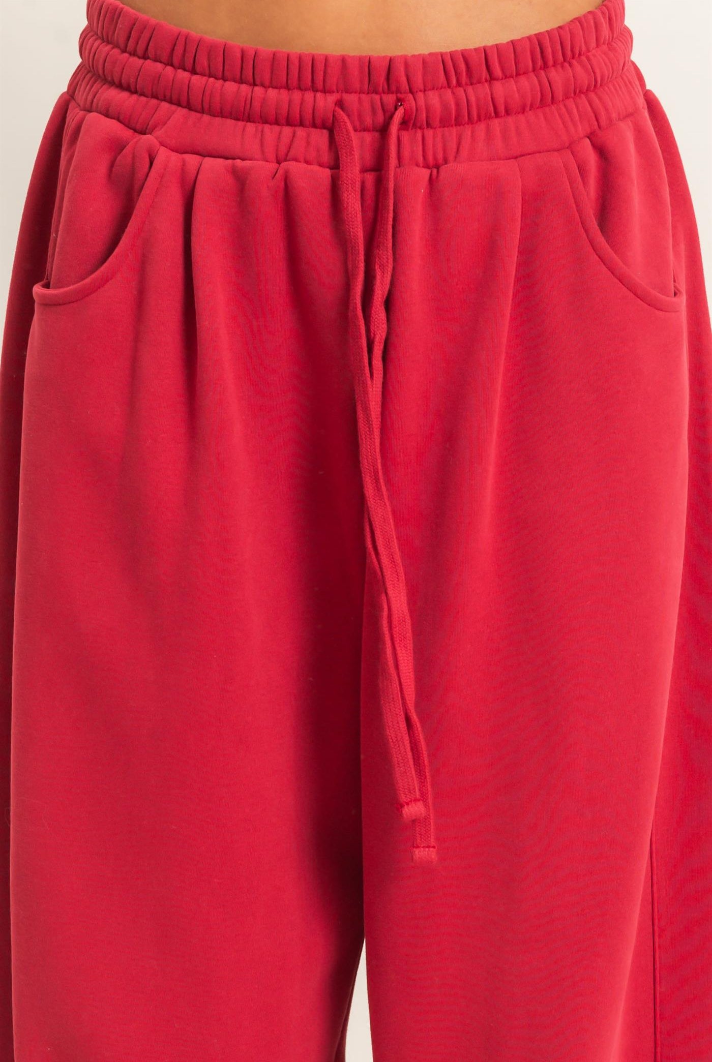 Wholesale Drawstring Waist Barrel Sweatpants Pants DZ26E290 DARK RED DOUBLE ZERO