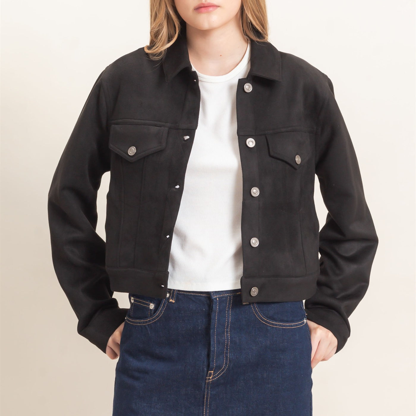Wholesale Button-Up Suede Jacket Coats & Jackets HF26C772 BLACK HYFVE
