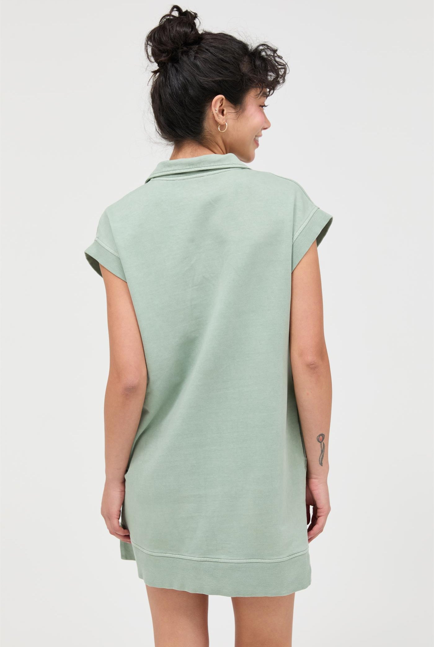 Wholesale Half Zip Up Mock Neck Mini Dress Dresses DZ26A030 SAGE GREEN DOUBLE ZERO