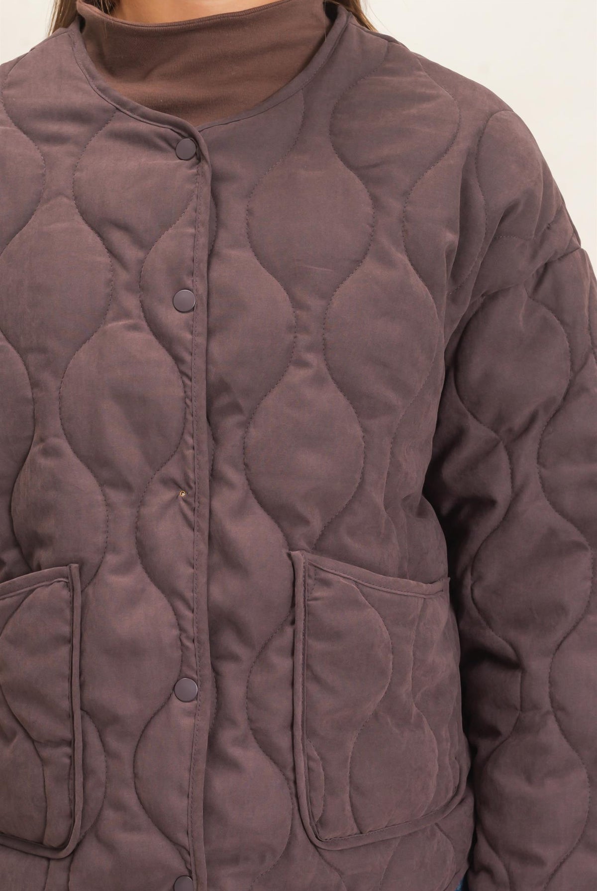 Wholesale Quilted Button Front Jacket Coats & Jackets DZ26F254 DARK BROWN DOUBLE ZERO