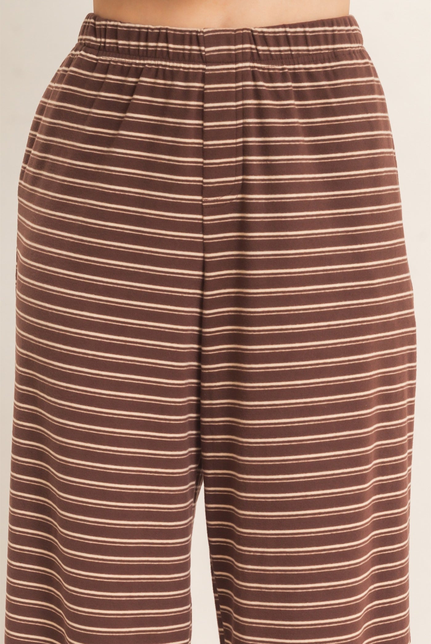 Wholesale Striped Elastic Waist Pants Pants HF26C677 BROWN HYFVE