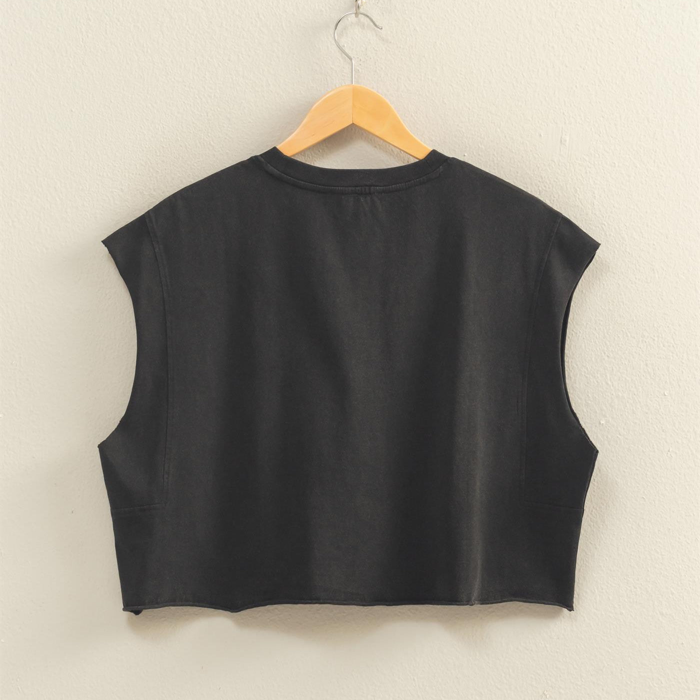 Wholesale Crew Neck Boxy Sleeveless Cropped Top Clothing Tops DZ26A224 BLACK DOUBLE ZERO