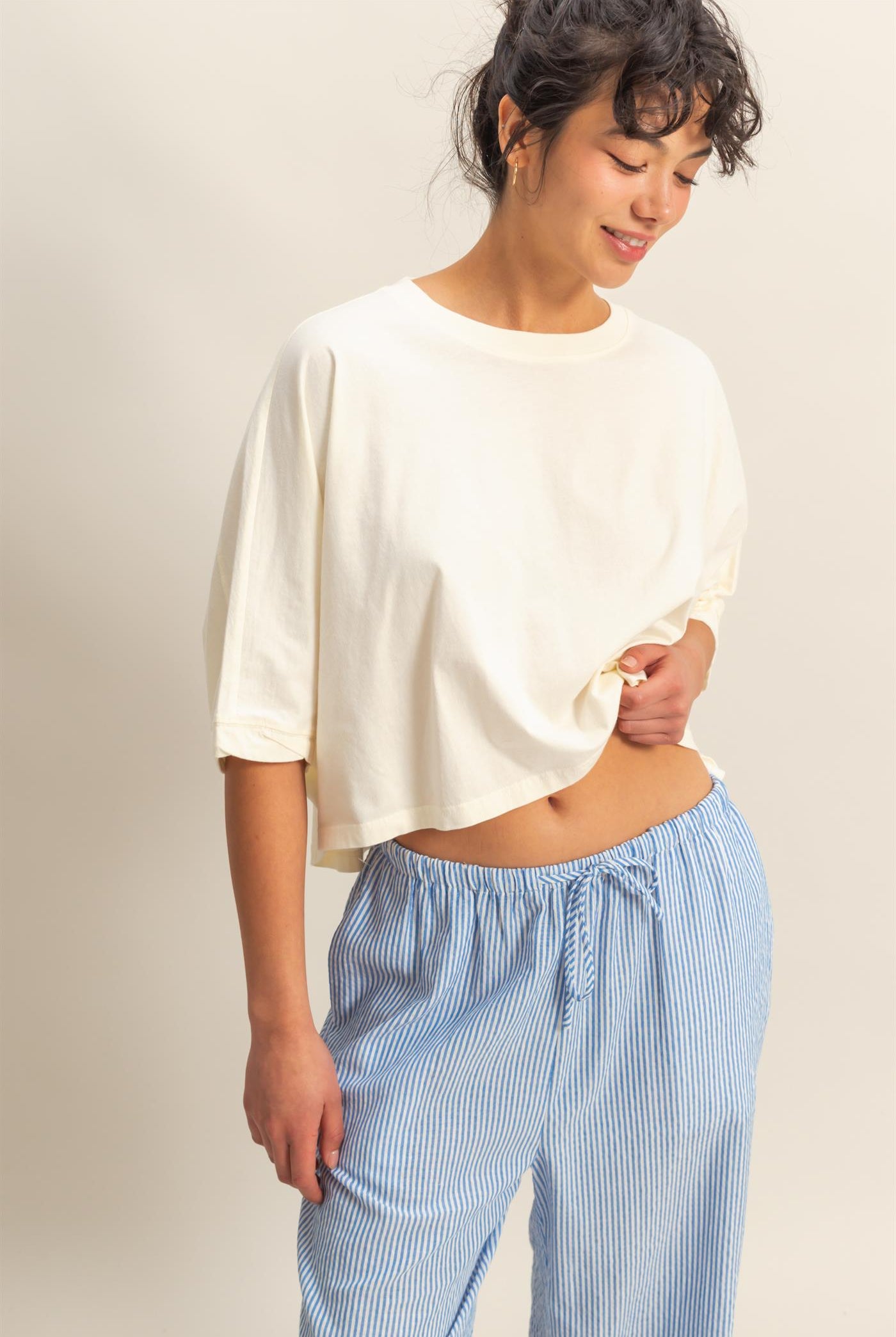Wholesale Flowy Bat Wing Sleeves Knit Top Clothing Tops DZ25A797 OFF WHITE DOUBLE ZERO