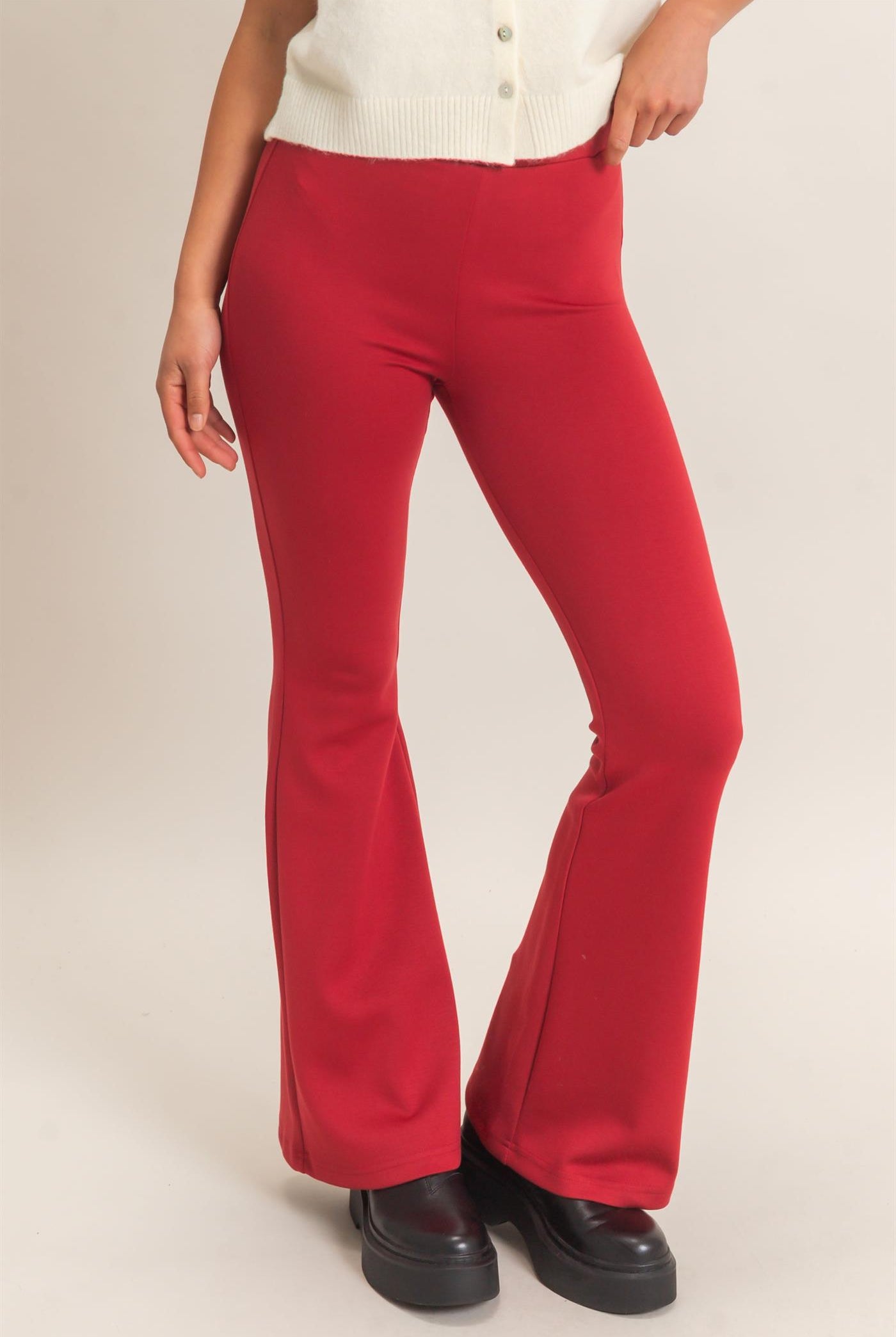 Wholesale Flared Elastic Waist Pants Pants DZ26E393 DARK RED DOUBLE ZERO