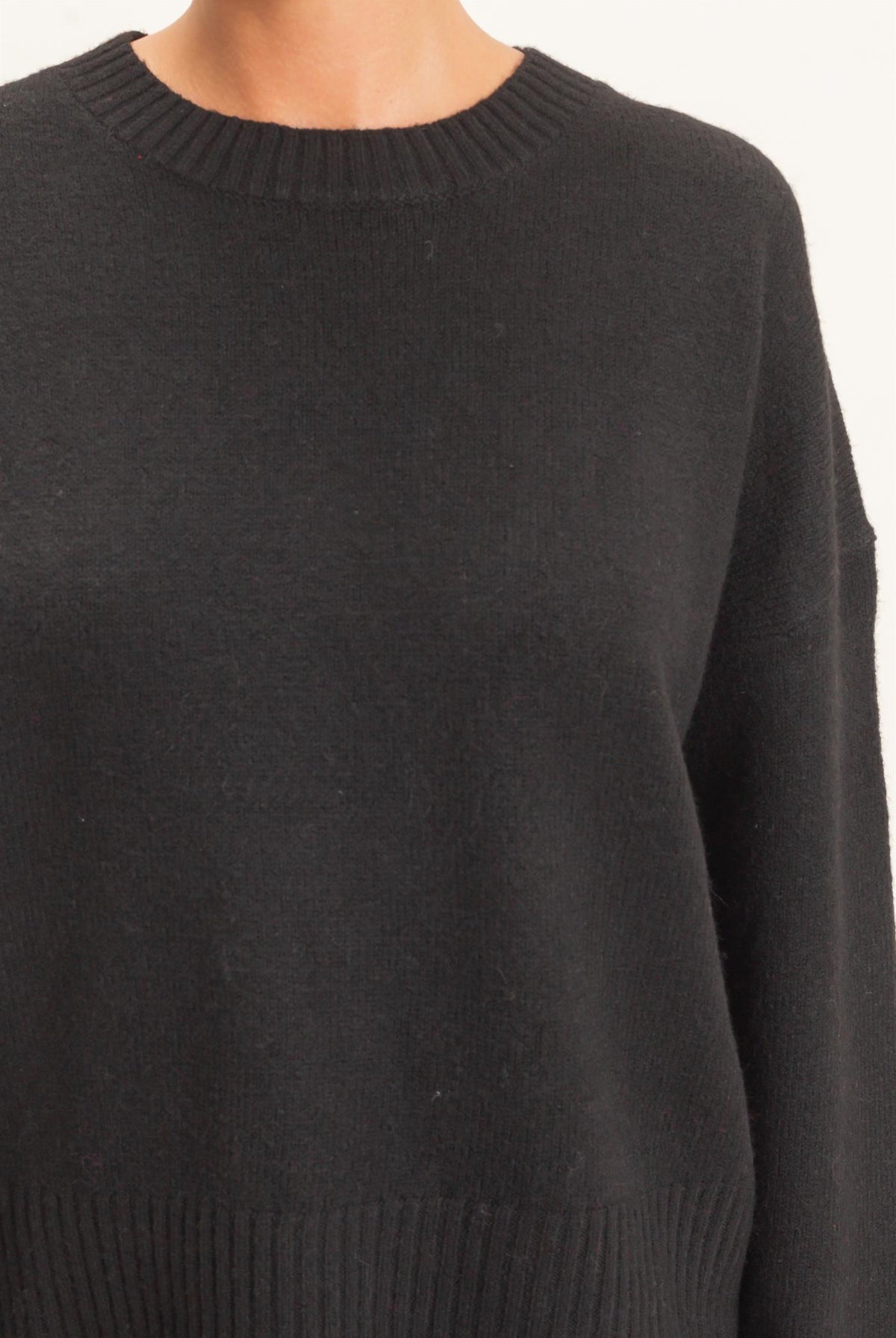 Wholesale Relaxed Fit Crew Neck Sweater Sweaters DZ26E956 BLACK DOUBLE ZERO