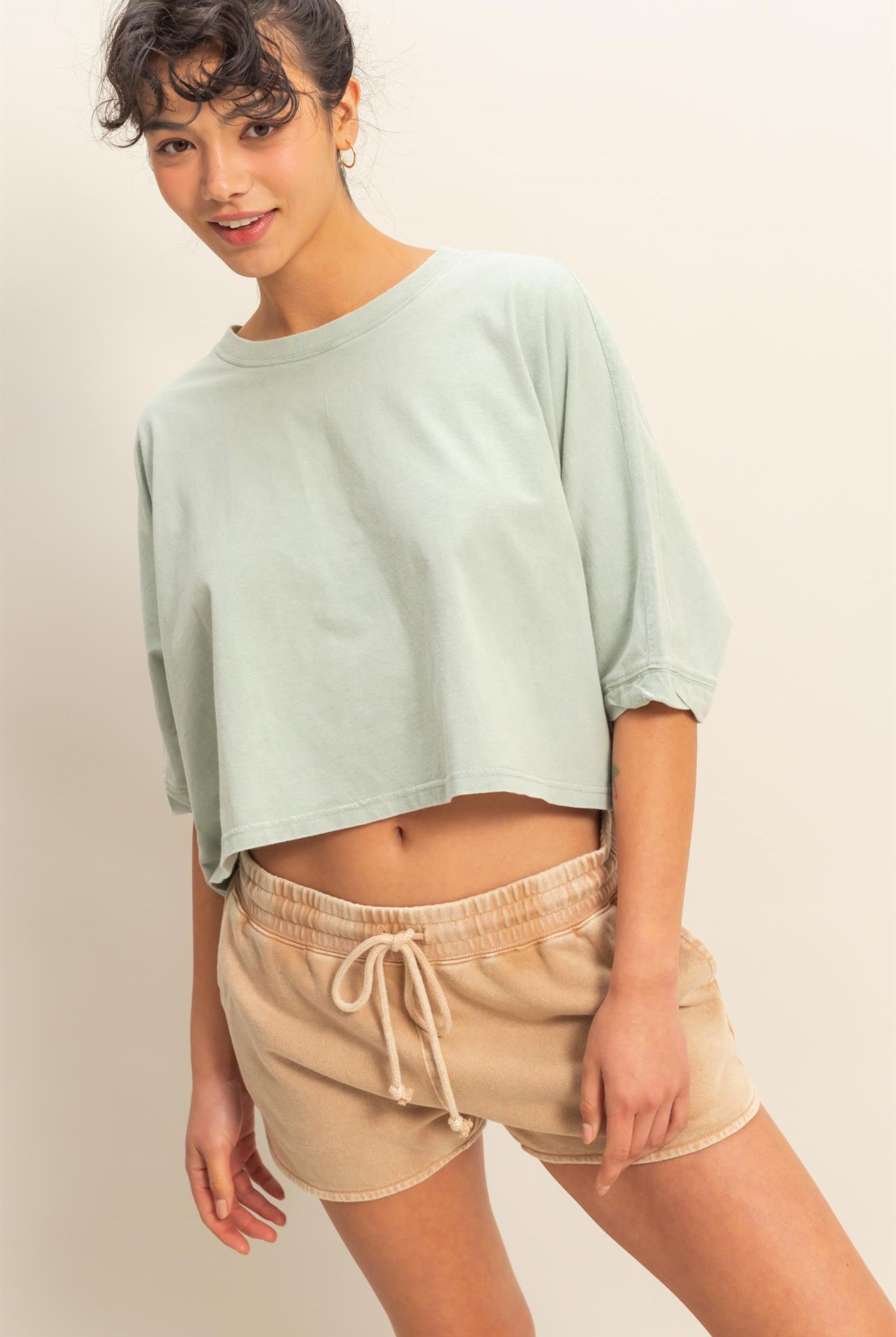 Wholesale Flowy Bat Wing Sleeves Knit Top Clothing Tops DZ25A797 SAGE GREEN DOUBLE ZERO