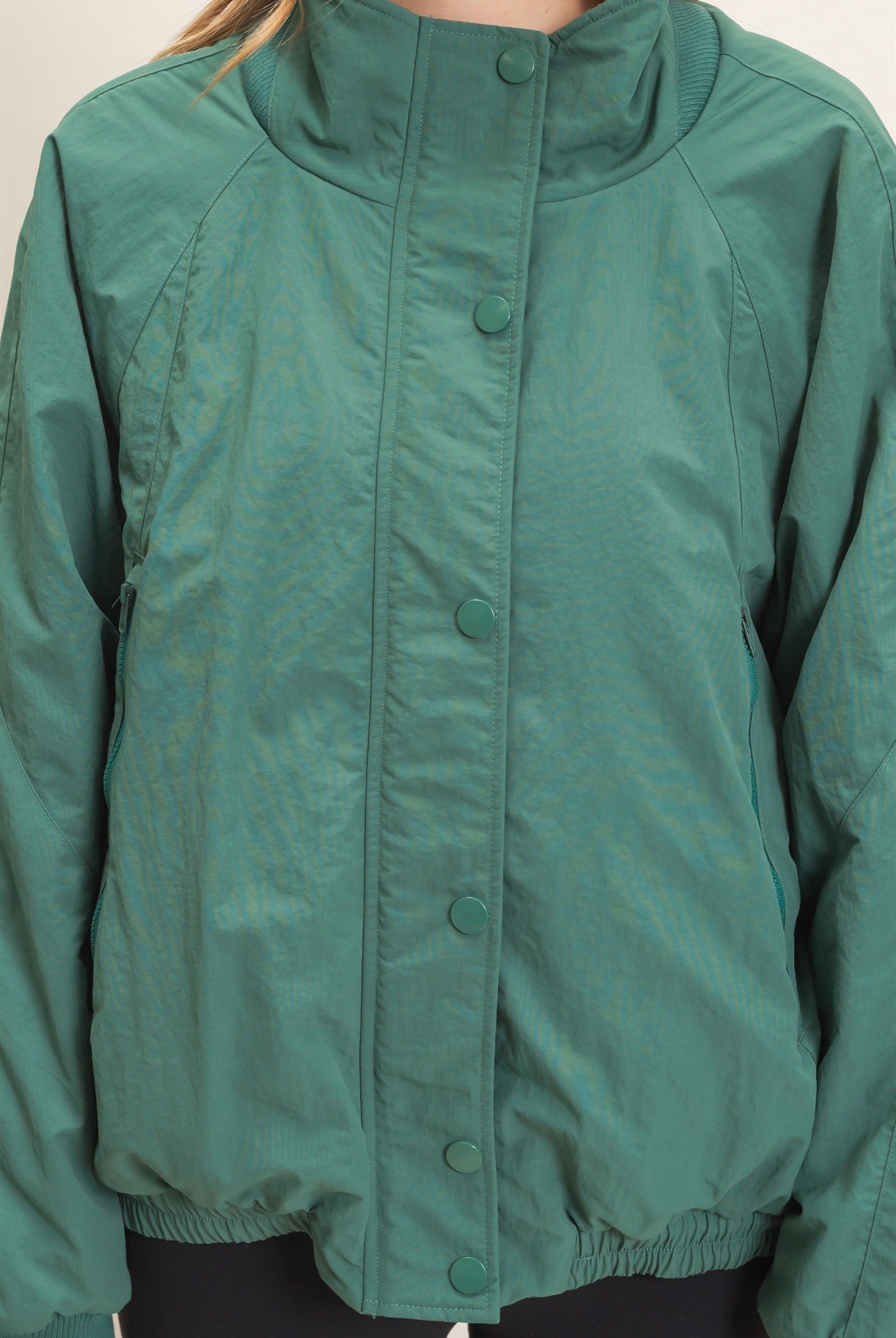 Wholesale Fleece-Lined Mock Neck Snap Jacket Coats & Jackets HF26C918 GREEN HYFVE