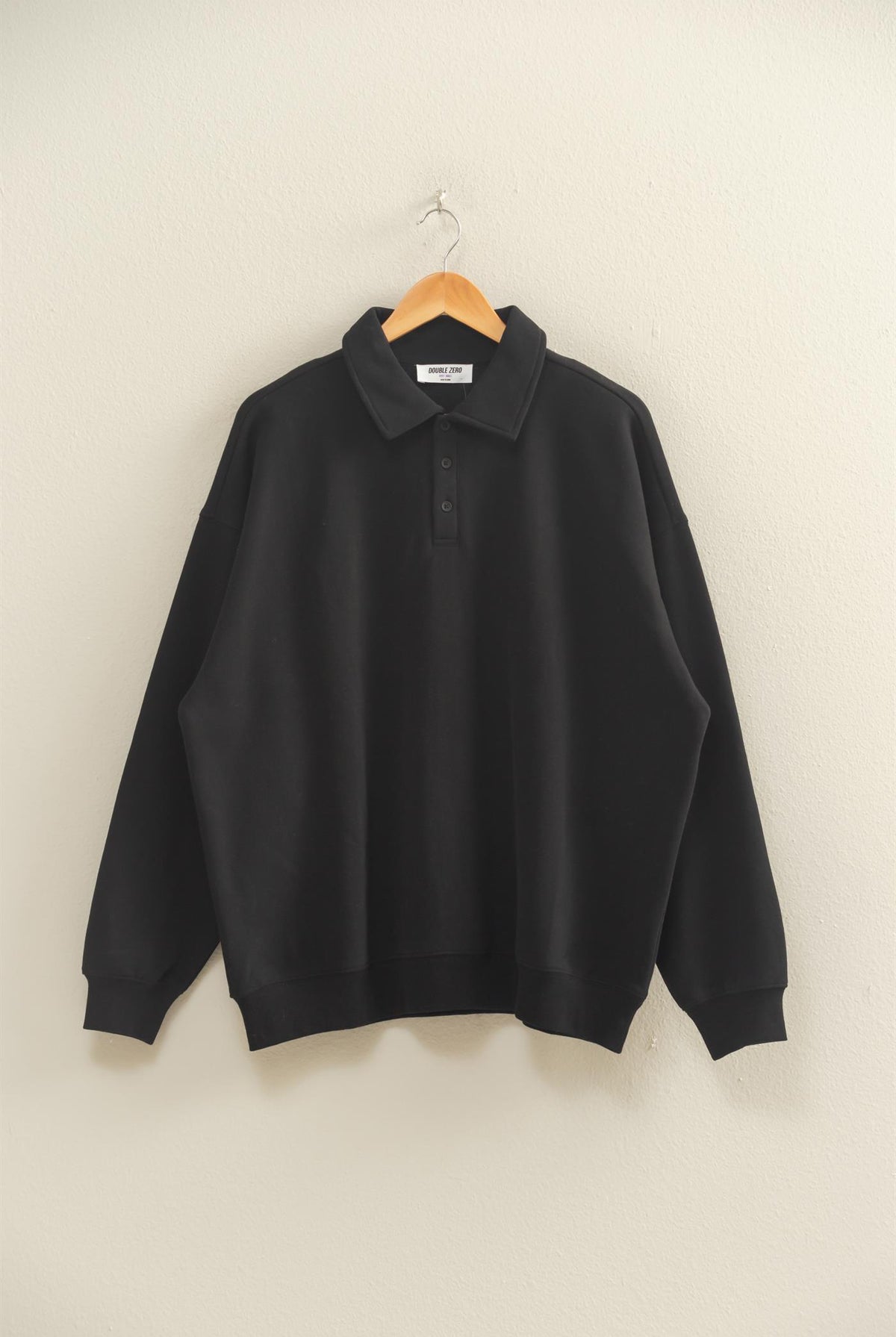 Wholesale Oversized Polo Collared Pullover Sweatshirts DZ25F074 BLACK DOUBLE ZERO