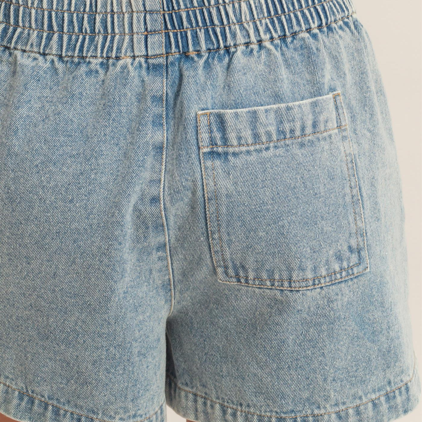 Wholesale Elastic Waist Mineral Wash Denim Shorts Shorts DZ26C195 LIGHT BLUE DOUBLE ZERO