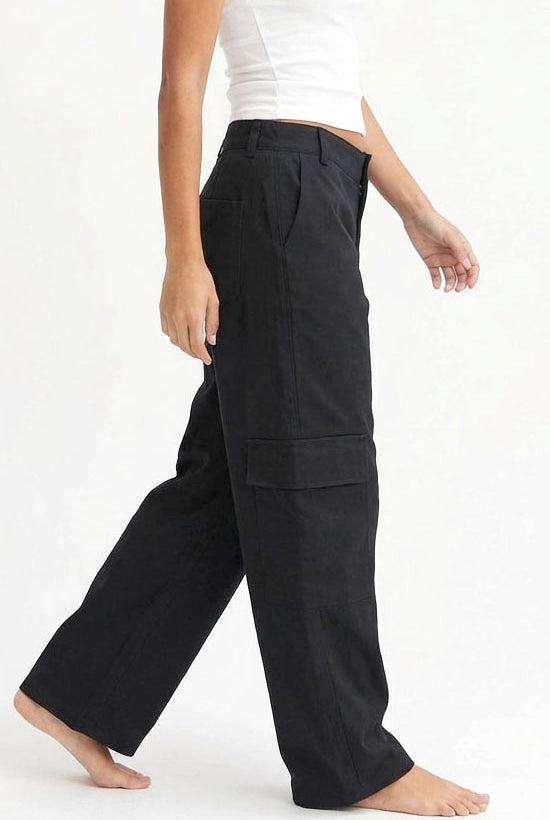Wholesale Elastic Waist Wide-Leg Cargo Pants Pants DZ24E575 BLACK DOUBLE ZERO