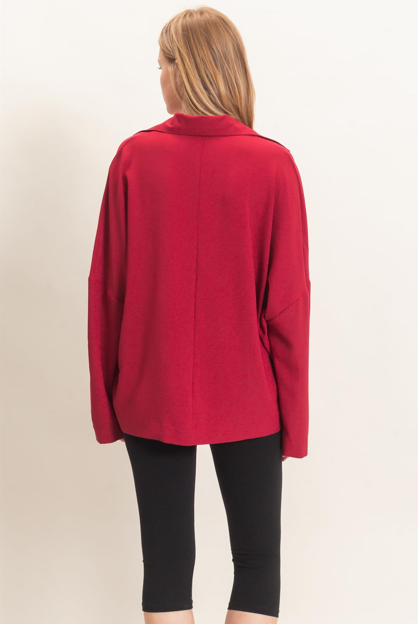 Wholesale Buttoned Collar Split Sleeve Top Clothing Tops HF26F071 BURGUNDY HYFVE