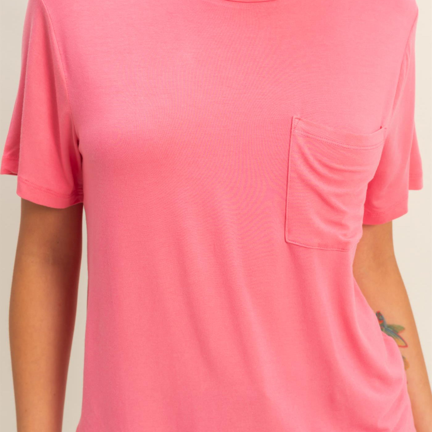 Wholesale Classic Crew Neck Short Sleeve Pocket Top T-Shirts DZ25C922 TAFFY PINK DOUBLE ZERO