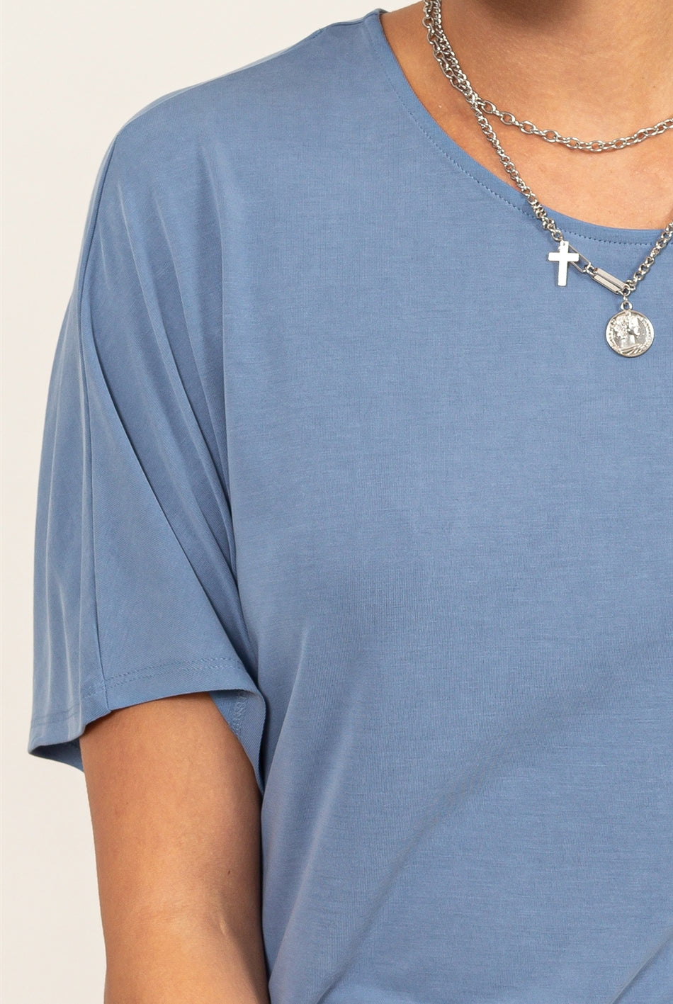 Wholesale D-Elbow Length Dolman Sleeve Top Clothing Tops DZ24C199-D GRAY BLUE DOUBLE ZERO