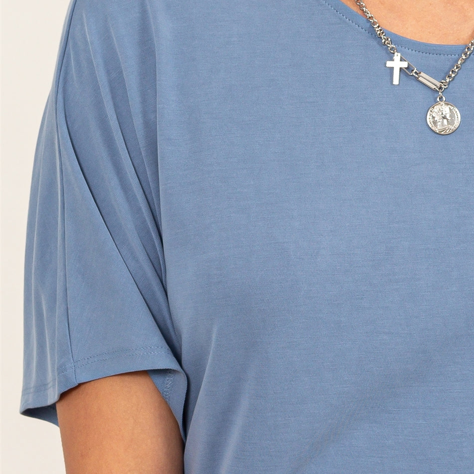 Wholesale D-Elbow Length Dolman Sleeve Top Clothing Tops DZ24C199-D GRAY BLUE DOUBLE ZERO