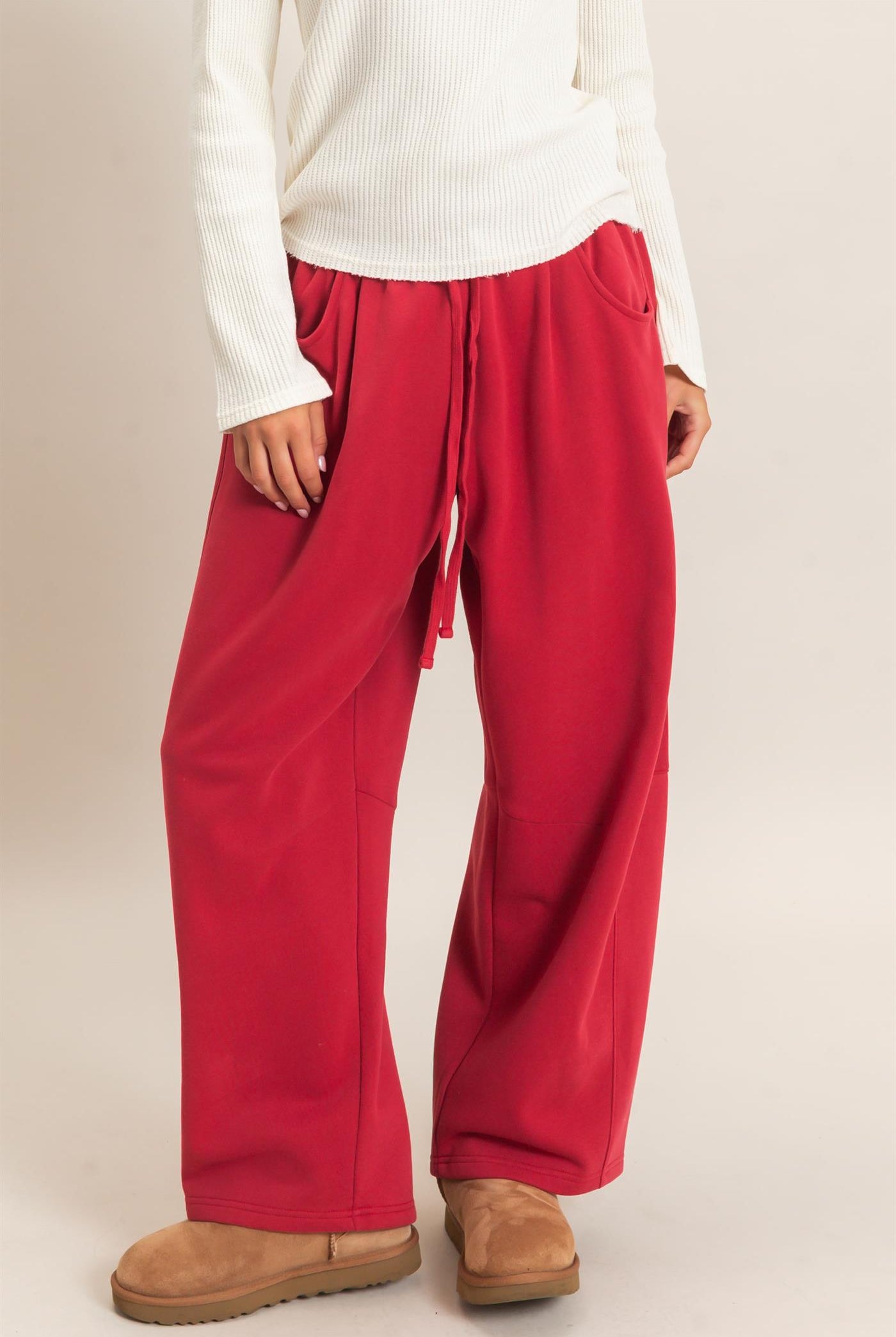 Wholesale Drawstring Waist Barrel Sweatpants Pants DZ26E290 DARK RED DOUBLE ZERO