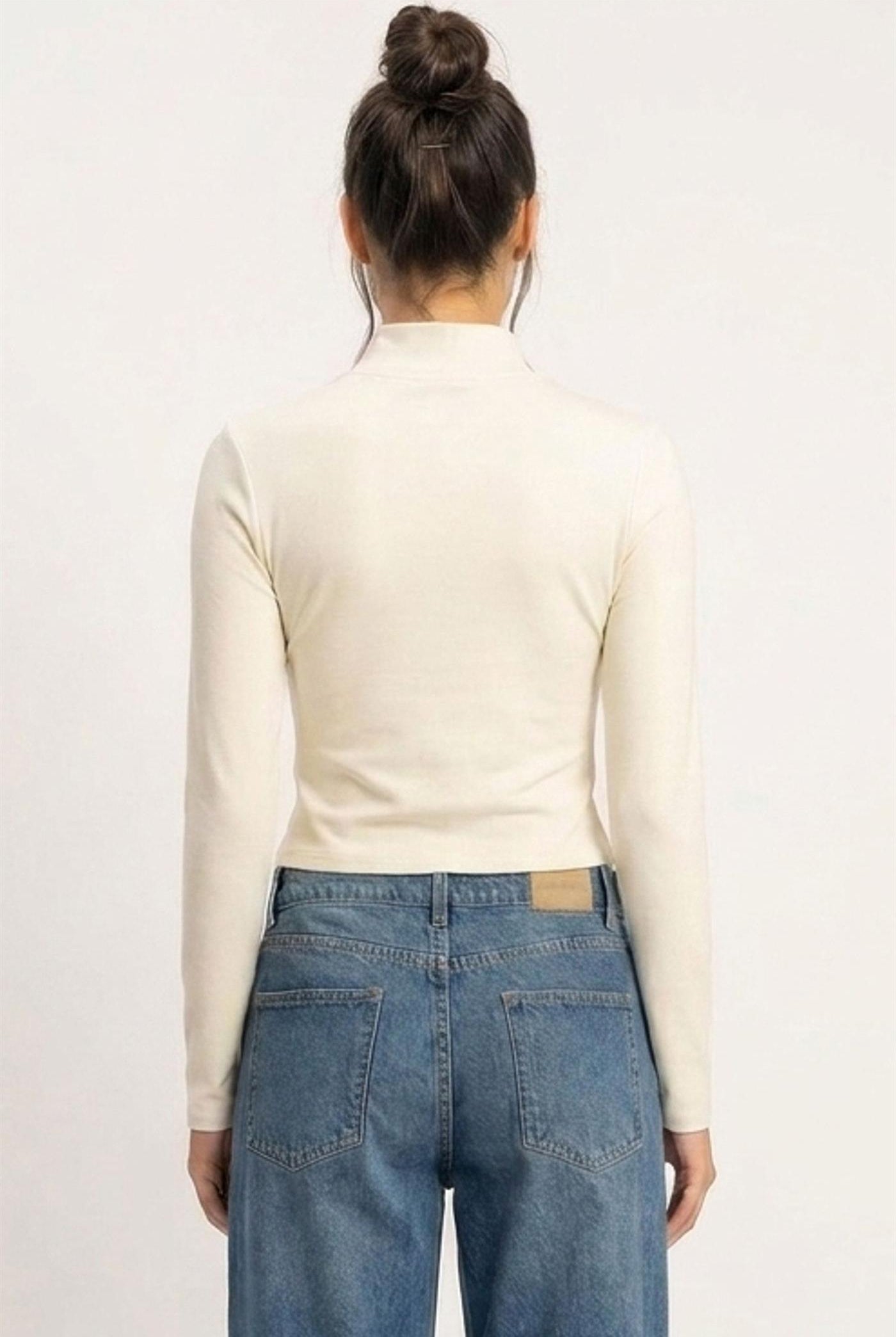 Wholesale Mock Neck Long Sleeve Zip Up Top Clothing Tops DZ26E911 CREAM DOUBLE ZERO