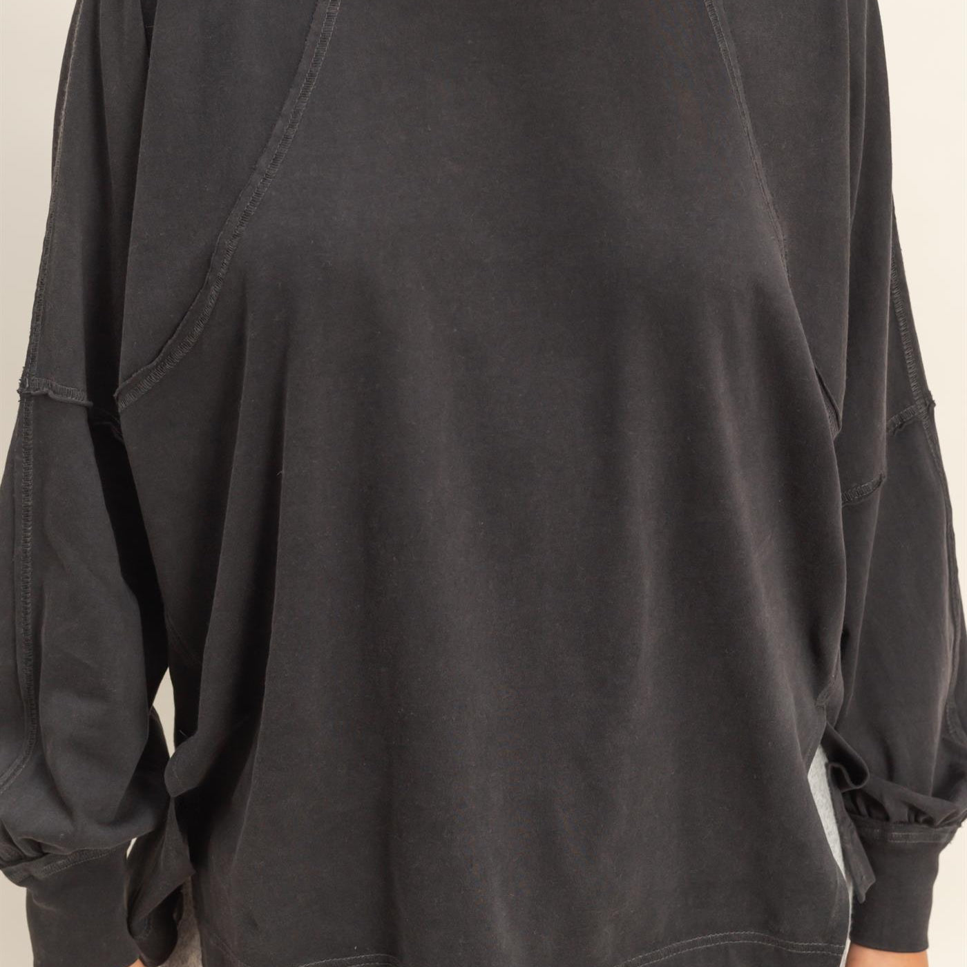 Wholesale Washed Oversized Long Sleeve Top With Slit Clothing Tops DZ25C921 BLACK HYFVE