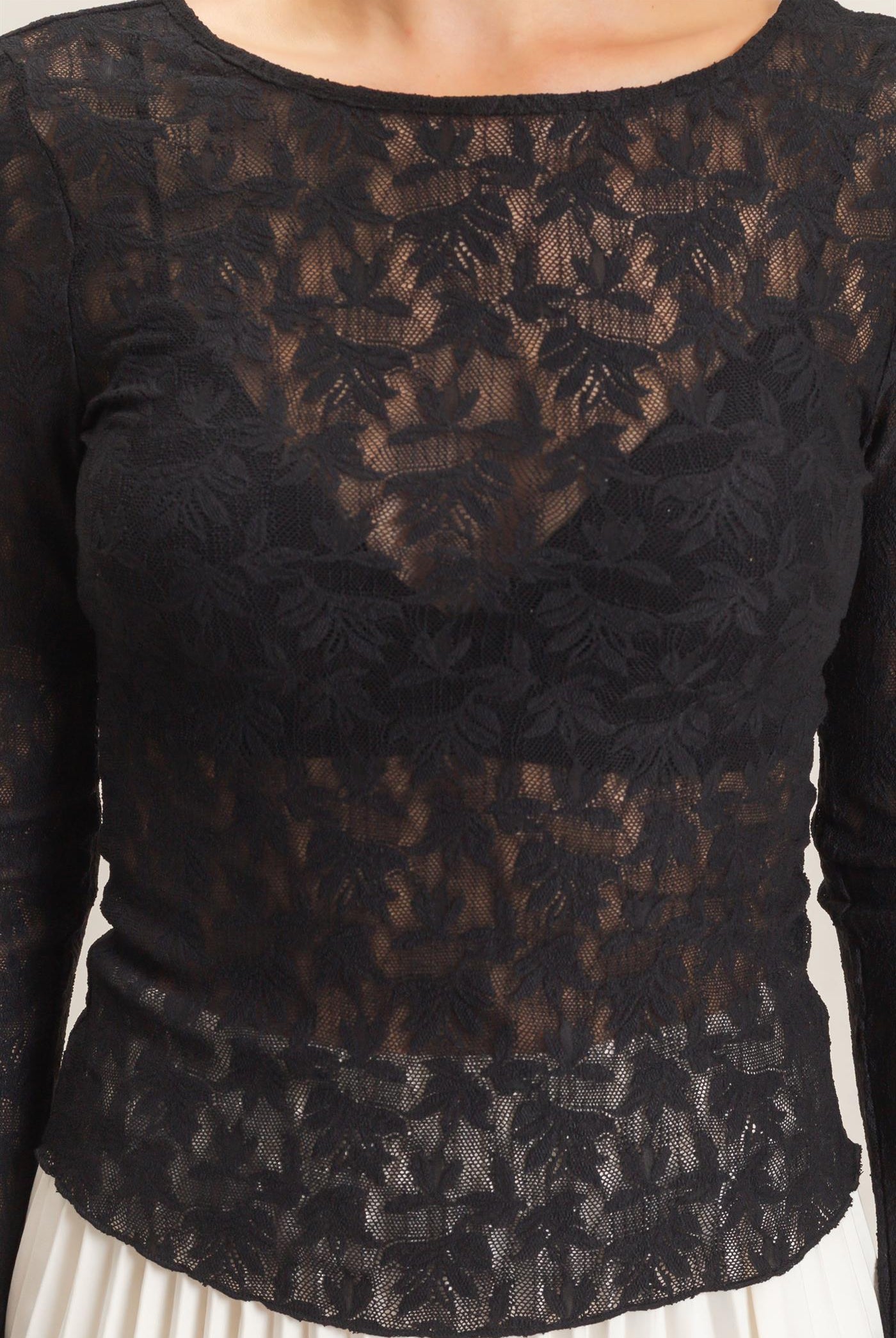 Wholesale Floral Lace Long Sleeve Top Clothing Tops HF26E309 BLACK HYFVE