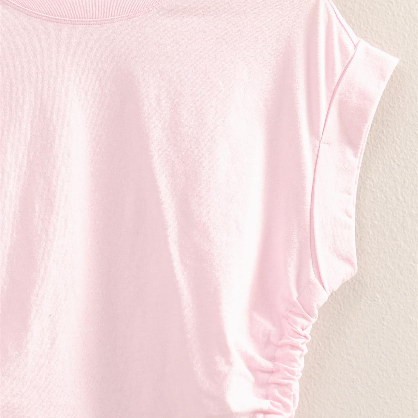 Wholesale Short Sleeve Side Tie Detail Top Clothing Tops DZ25C113 SOFT PINK DOUBLE ZERO