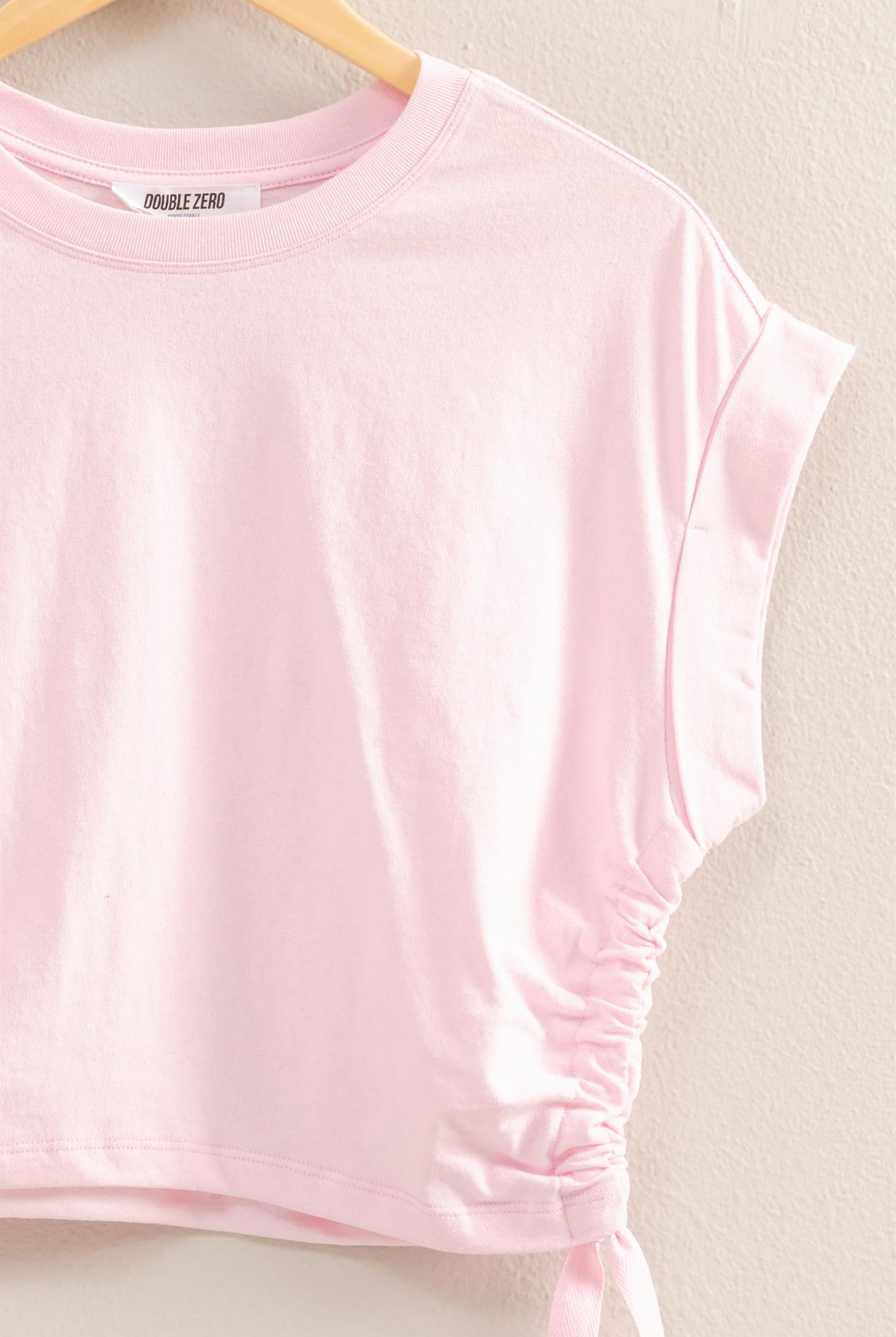 Wholesale Short Sleeve Side Tie Detail Top Clothing Tops DZ25C113 SOFT PINK DOUBLE ZERO