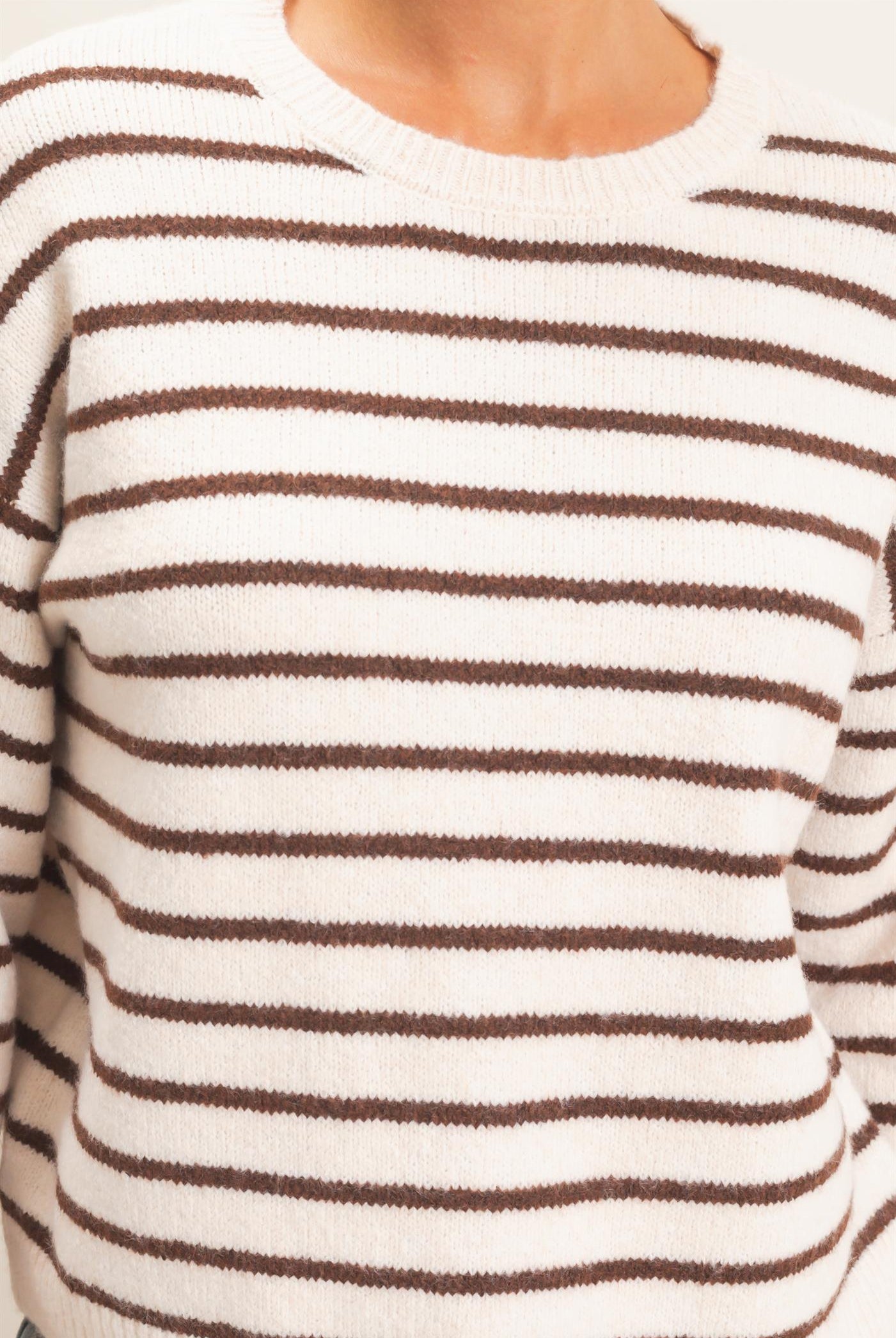 Wholesale Striped Crew Neck Sweater Sweaters DZ26C612 BROWN DOUBLE ZERO