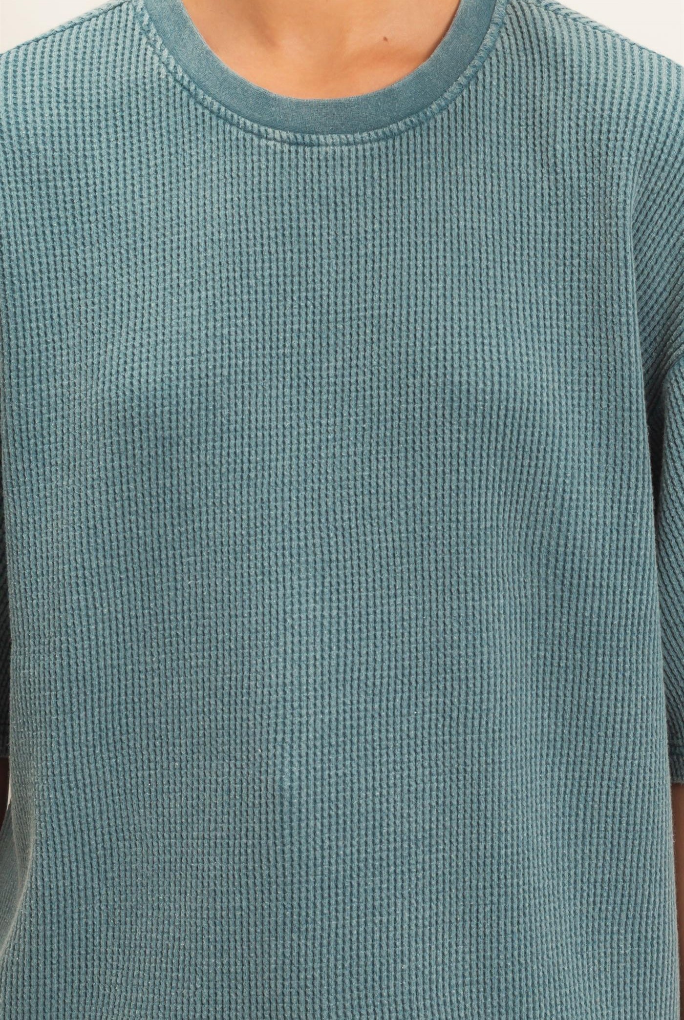 Wholesale Mineral Wash Waffle Crew Neck Short Sleeve Top Clothing Tops DZ26E328 DARK TEAL DOUBLE ZERO