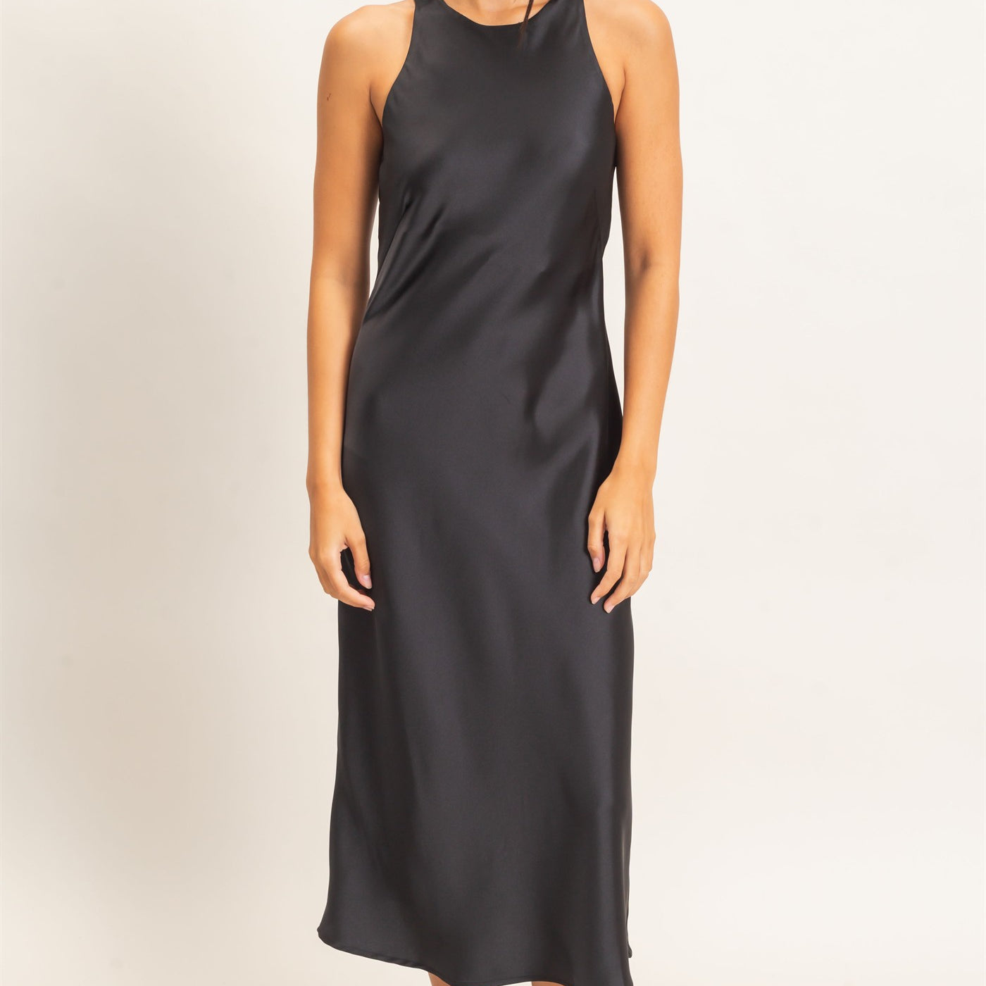 Wholesale Sleeveless Satin Midi Dress Dresses DZ26E257 BLACK DOUBLE ZERO