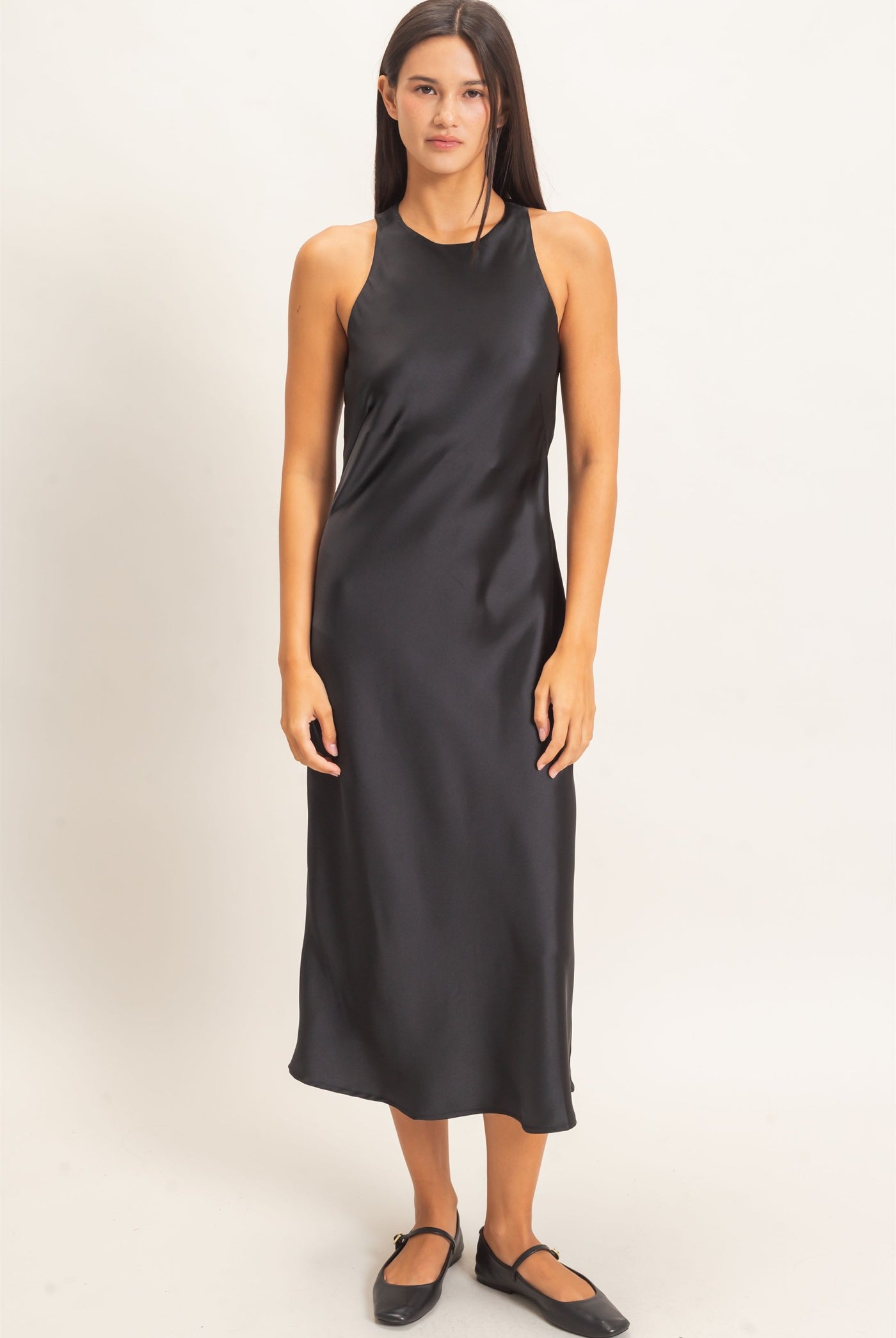 Wholesale Sleeveless Satin Midi Dress Dresses DZ26E257 BLACK DOUBLE ZERO
