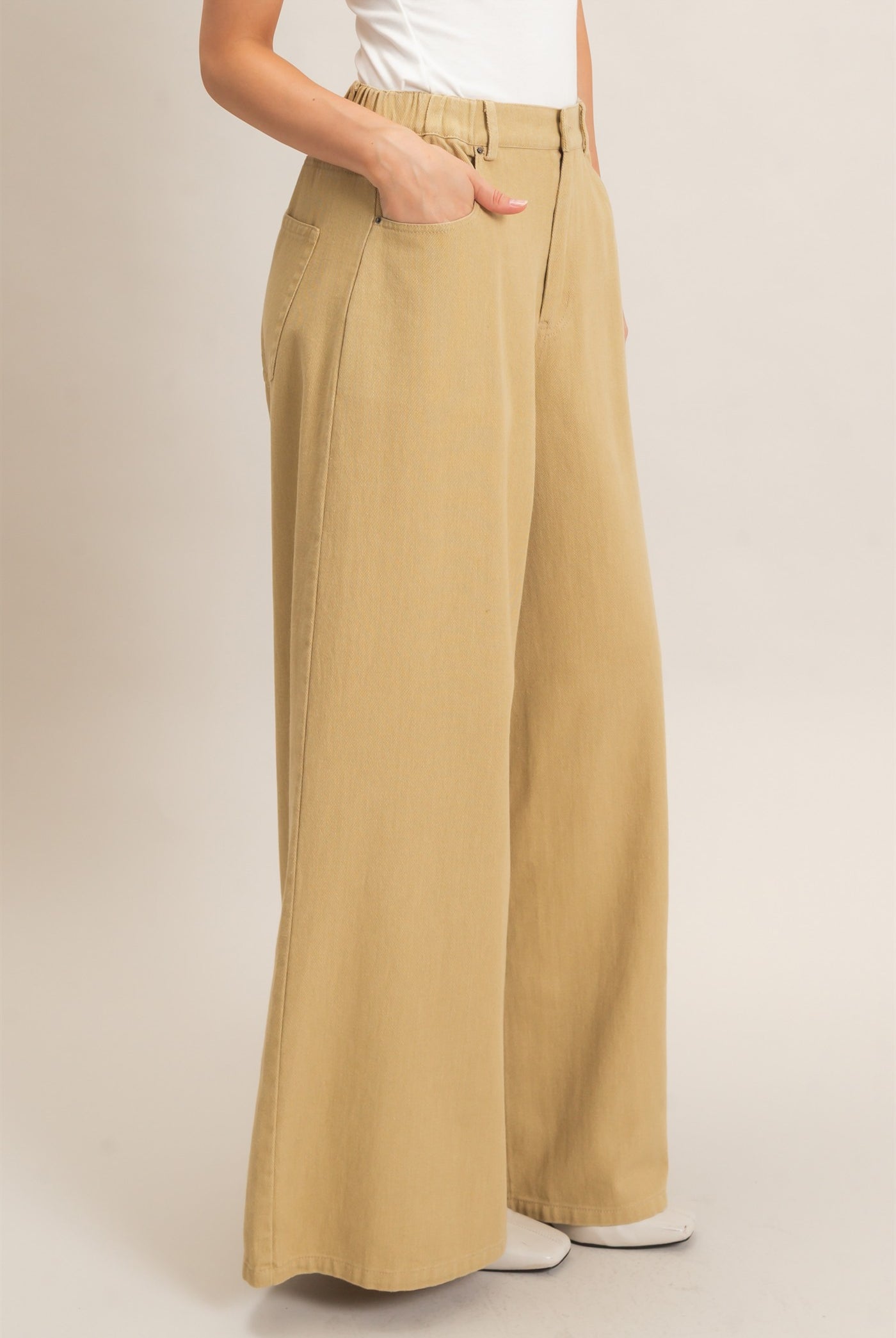 Wholesale Wide-Leg High-Rise Pants Pants HF26F222-D KHAKI HYFVE