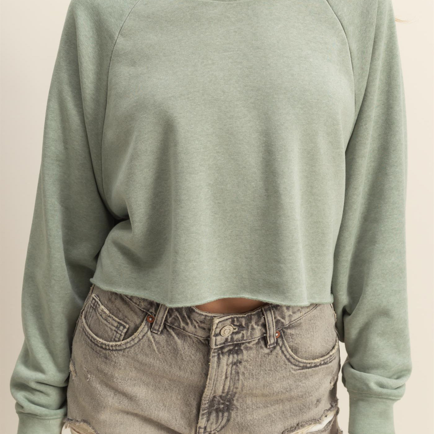 Wholesale Laid Back Crop Sweatshirt Sweatshirts DZ25C445 SAGE GREEN DOUBLE ZERO