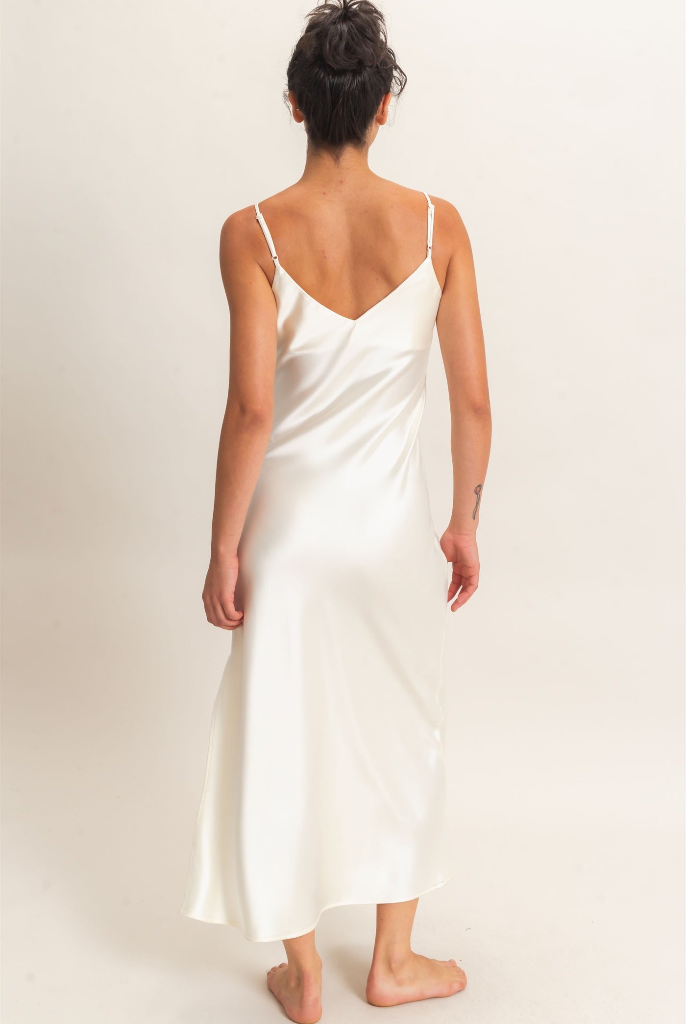 Wholesale Satin V-Neck Slip Dress Dresses DZ26E262 CREAM DOUBLE ZERO