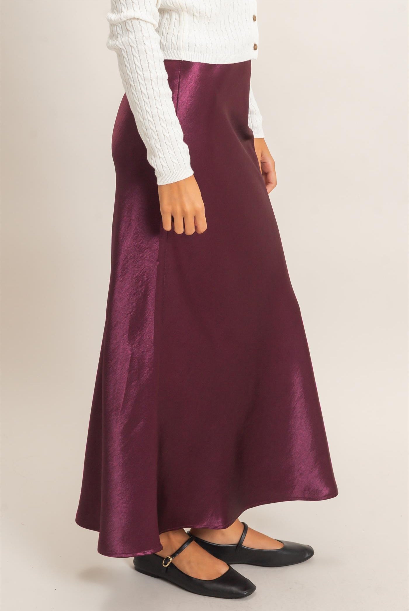 Wholesale Satin Midi Skirt Skirts DZ26C962 DARK CHERRY DOUBLE ZERO