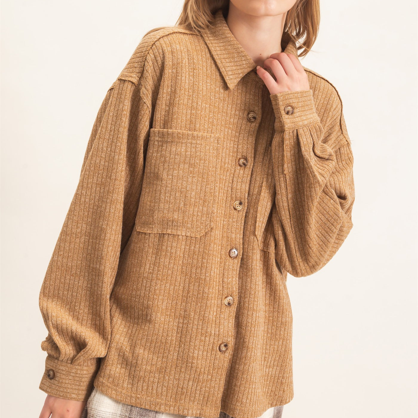 Wholesale Corduroy Button-Up Shirt Shirts HF26F138 LIGHT BROWN HYFVE