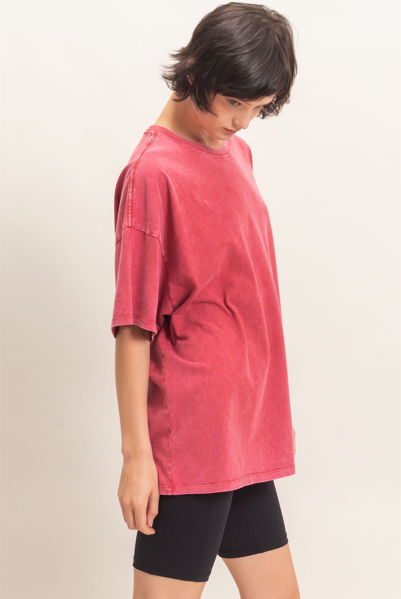 Wholesale Mineral Wash Oversized Crew Neck T-Shirts Clothing Tops DZ26C961 DARK RED DOUBLE ZERO