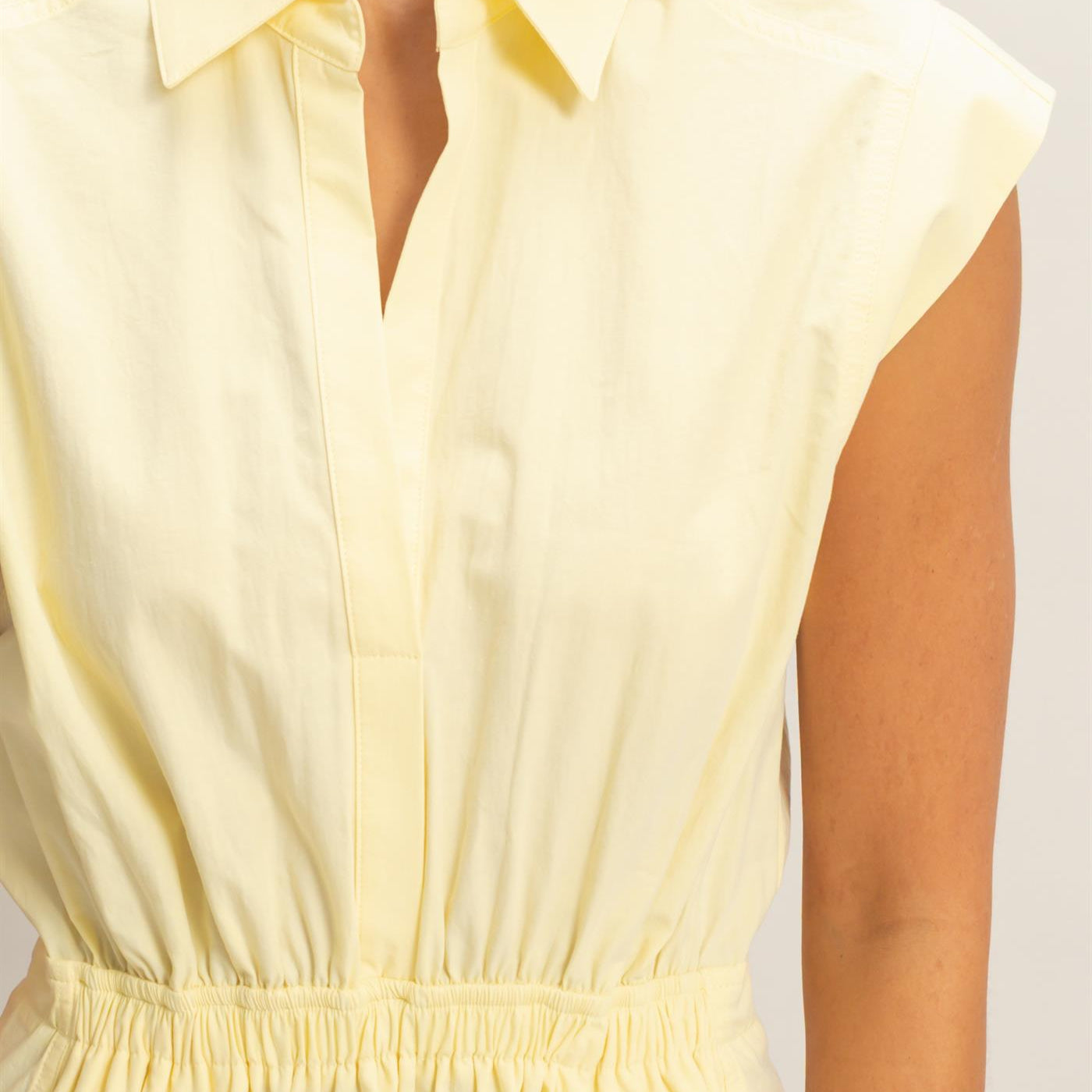 Wholesale Sleeveless Collared Shirred Mini Dress Dresses DZ26A751 PALE YELLOW DOUBLE ZERO