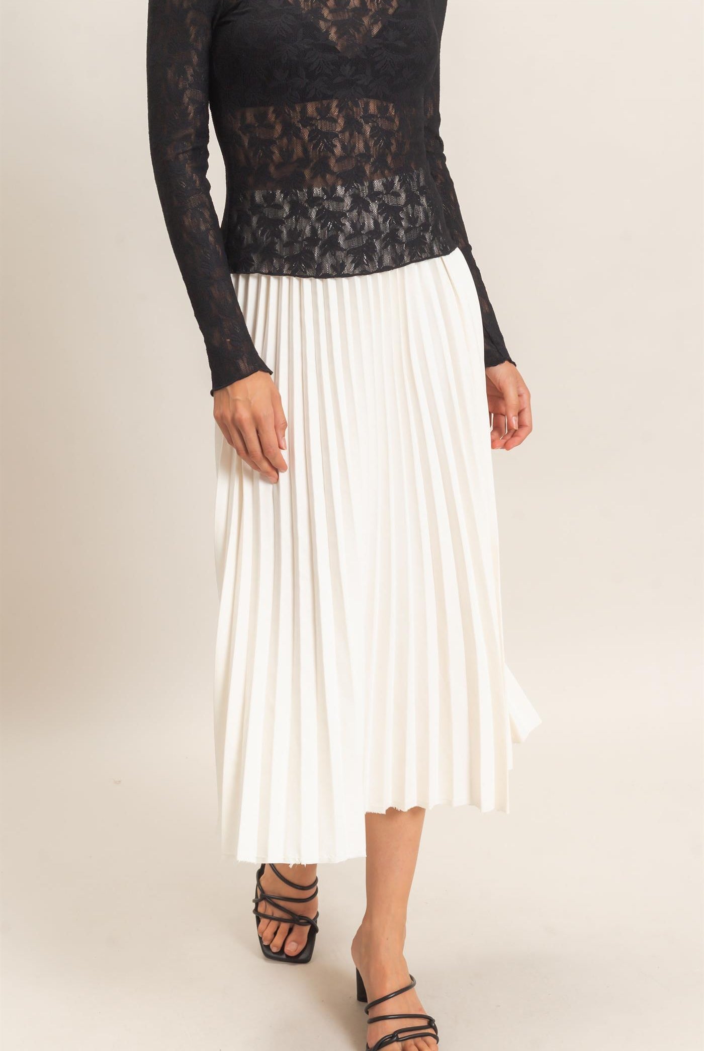 Wholesale Suede Accordion Pleated Skirt Skirts HF26F084-D CREAM HYFVE
