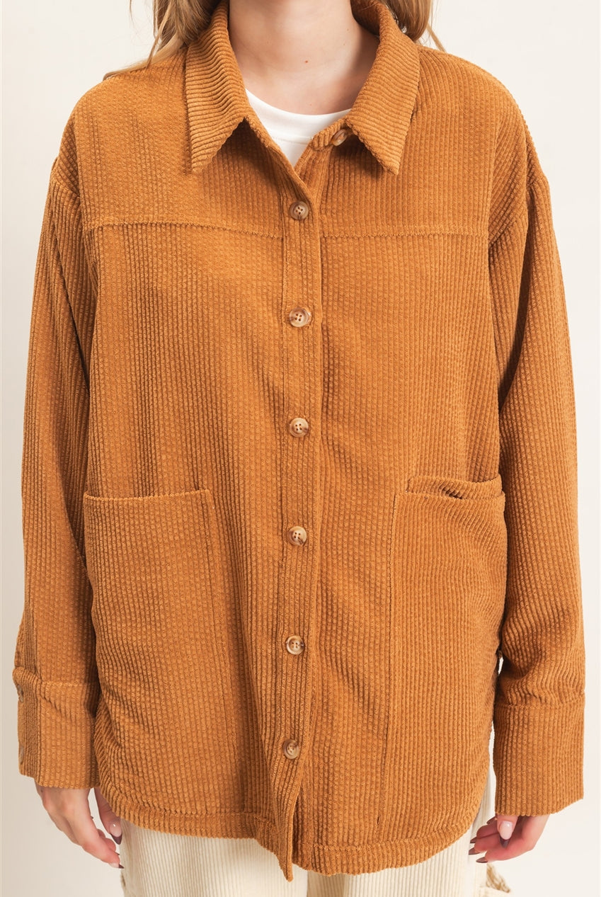 Wholesale Corduroy Button-Up Shirt Outerwear HF26F163 CAMEL HYFVE