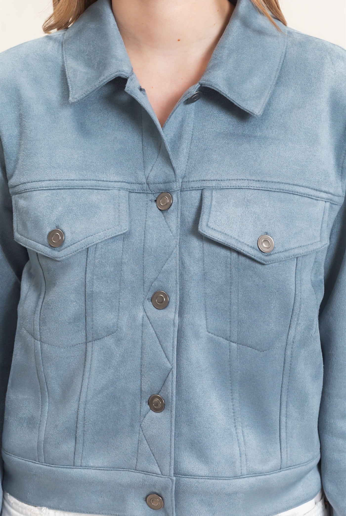 Wholesale Button-Up Suede Jacket Coats & Jackets HF26C772 STEEL BLUE HYFVE