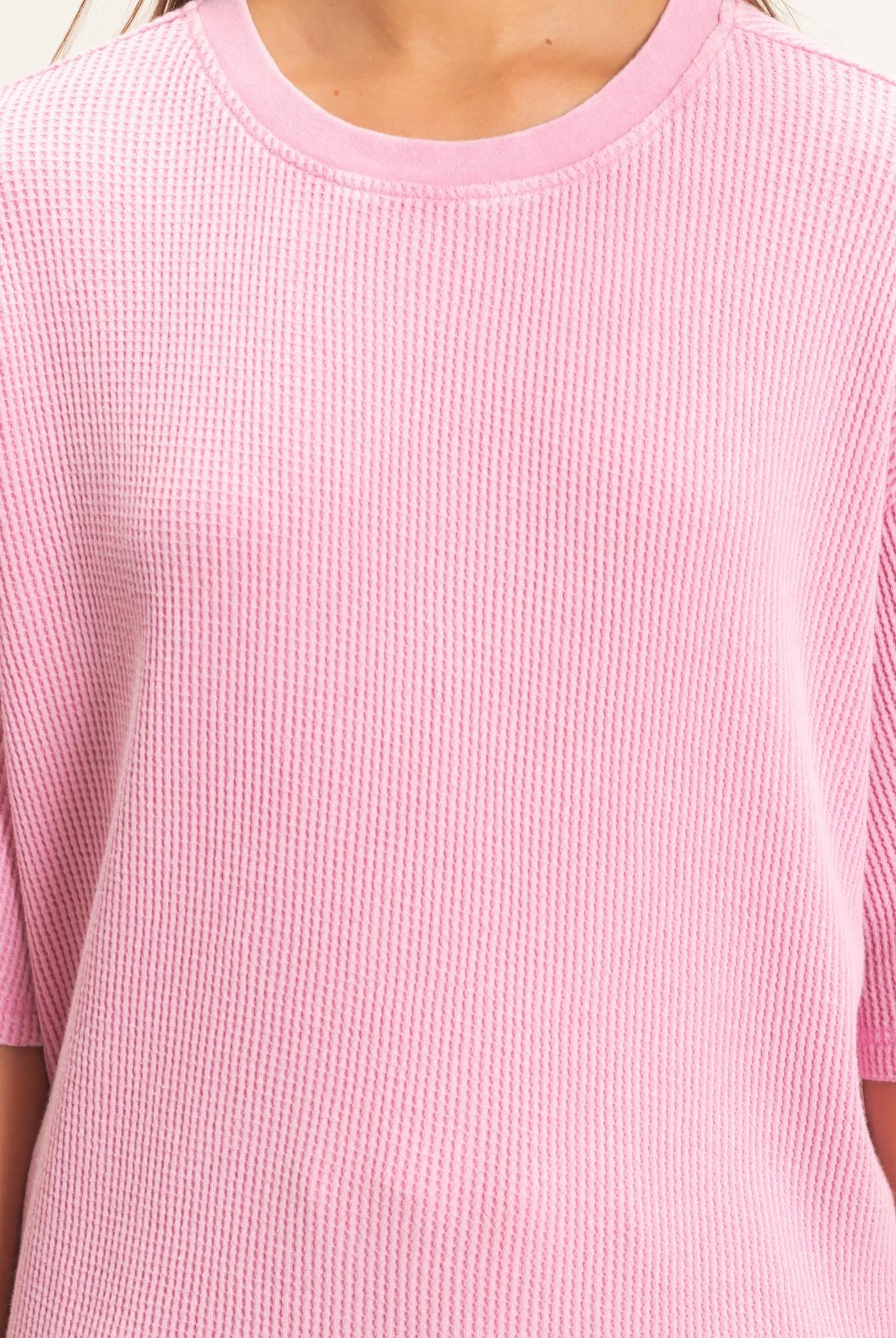Wholesale Mineral Wash Waffle Crew Neck Short Sleeve Top Clothing Tops DZ26E328 PINK DOUBLE ZERO