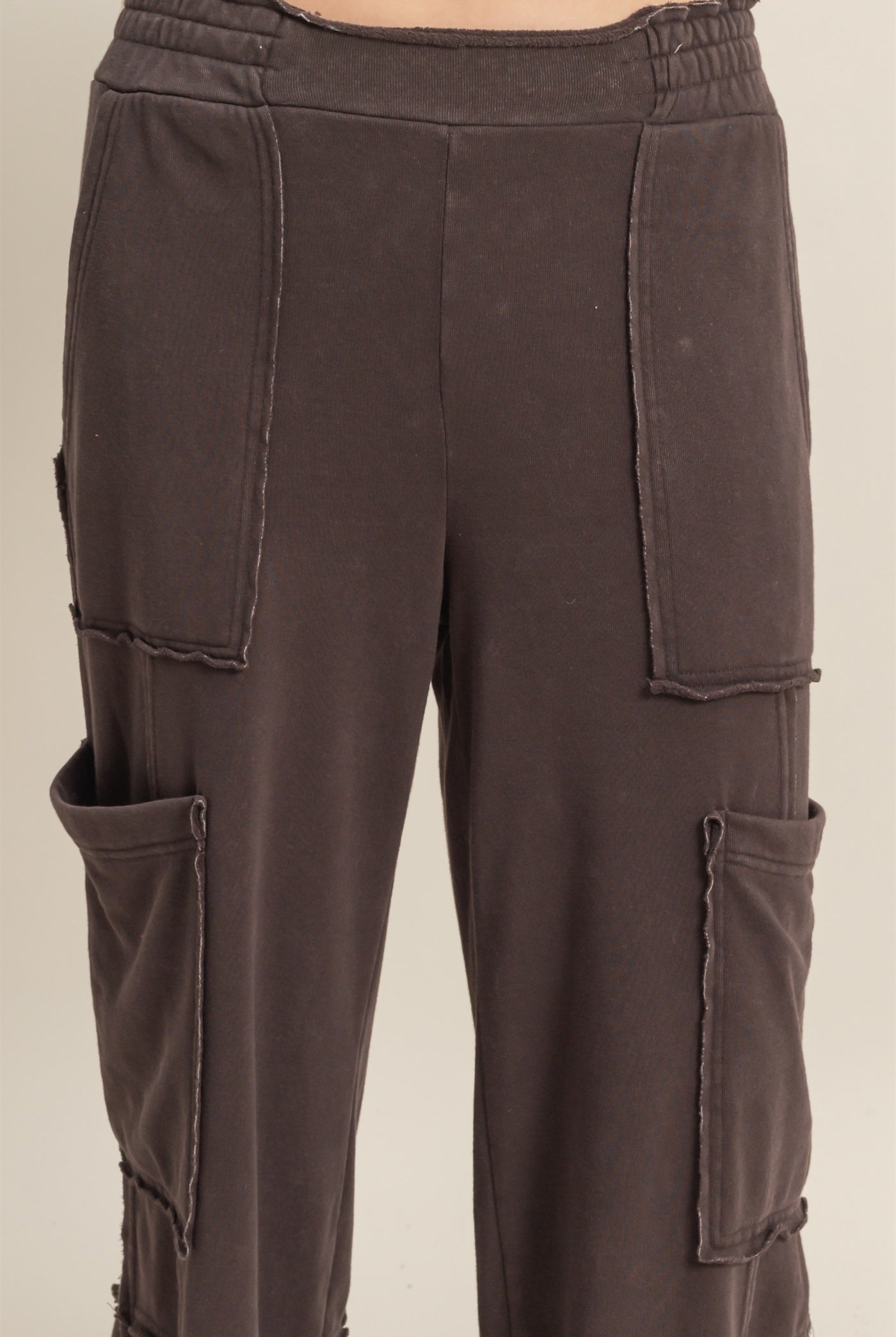 Wholesale Mineral Wash Oversized Utility Sweatpants Sweatpants DZ25C903 DARK BROWN DOUBLE ZERO