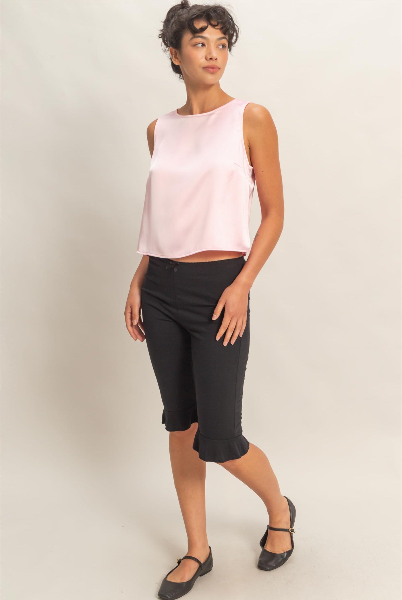 Wholesale Satin Sleeveless Round Neck Top With Back Keyhole Clothing Tops DZ26C084 SOFT PINK DOUBLE ZERO
