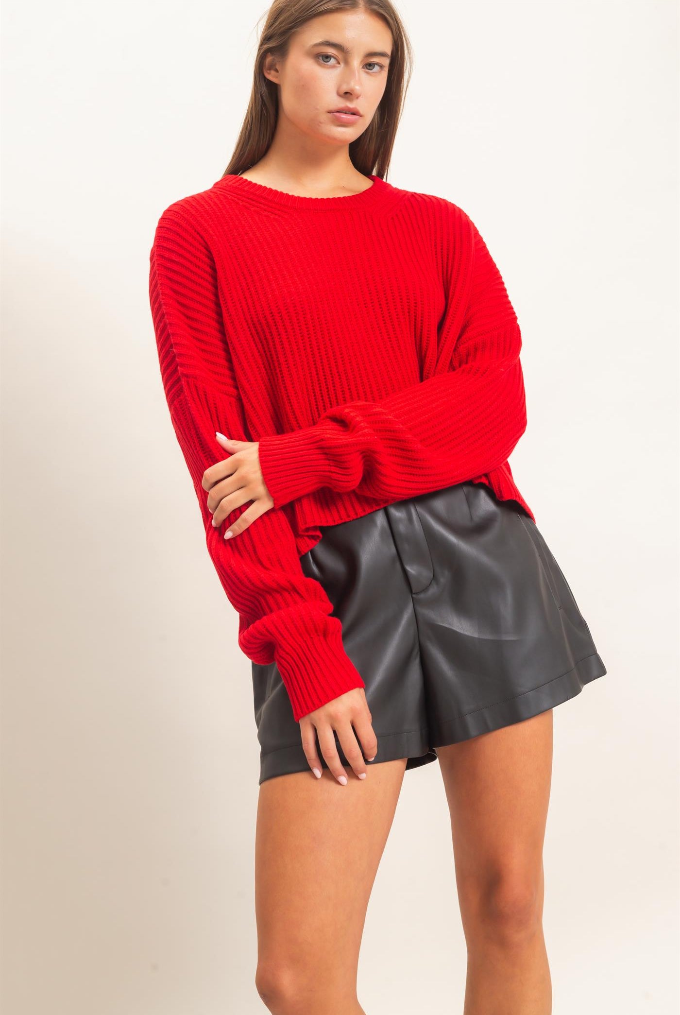 Wholesale Oversized Cropped Sweater Sweaters DZ26E252 RED DOUBLE ZERO