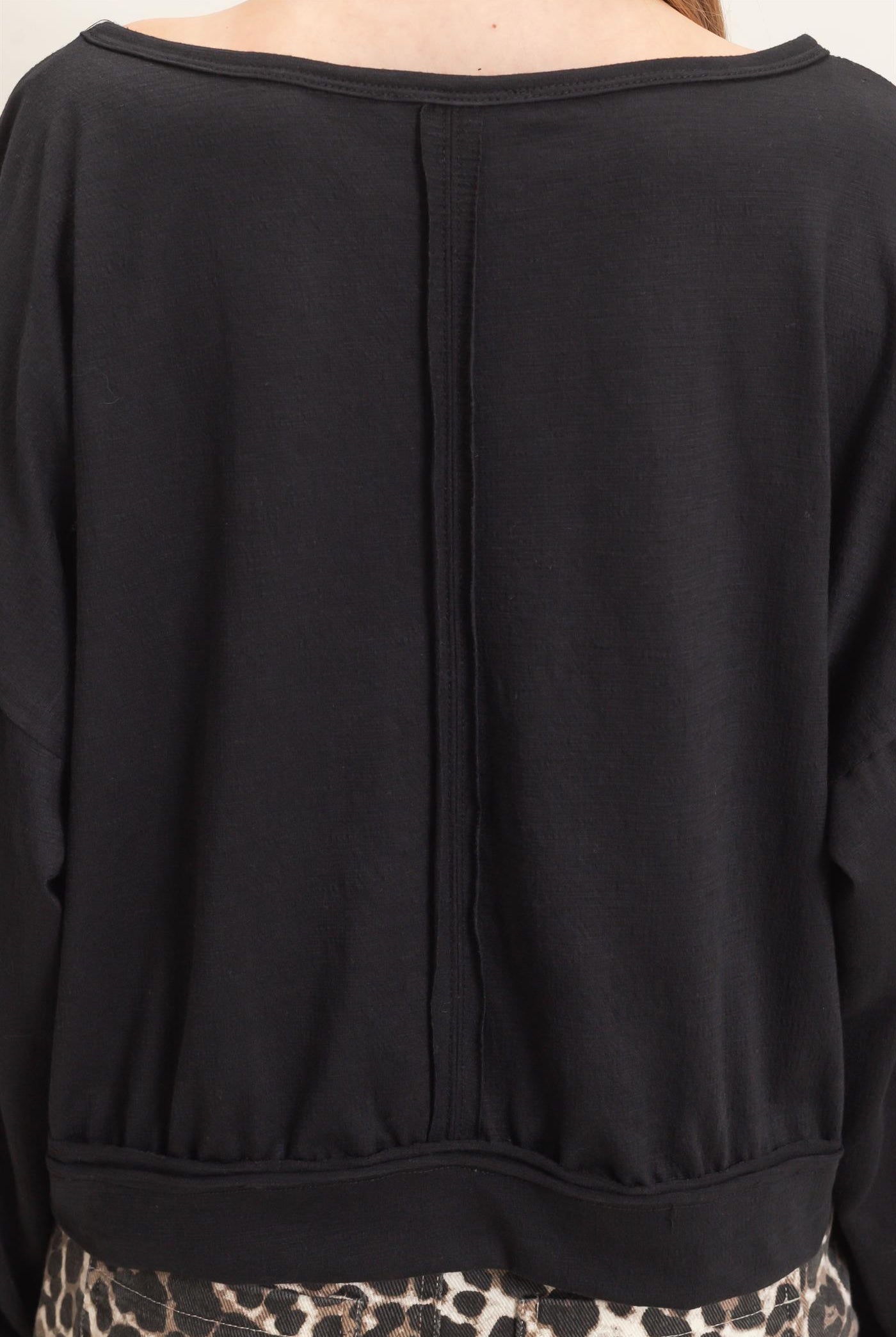 Wholesale Relaxed Boat Neck Long Sleeve Top Clothing Tops HF25F340 BLACK HYFVE