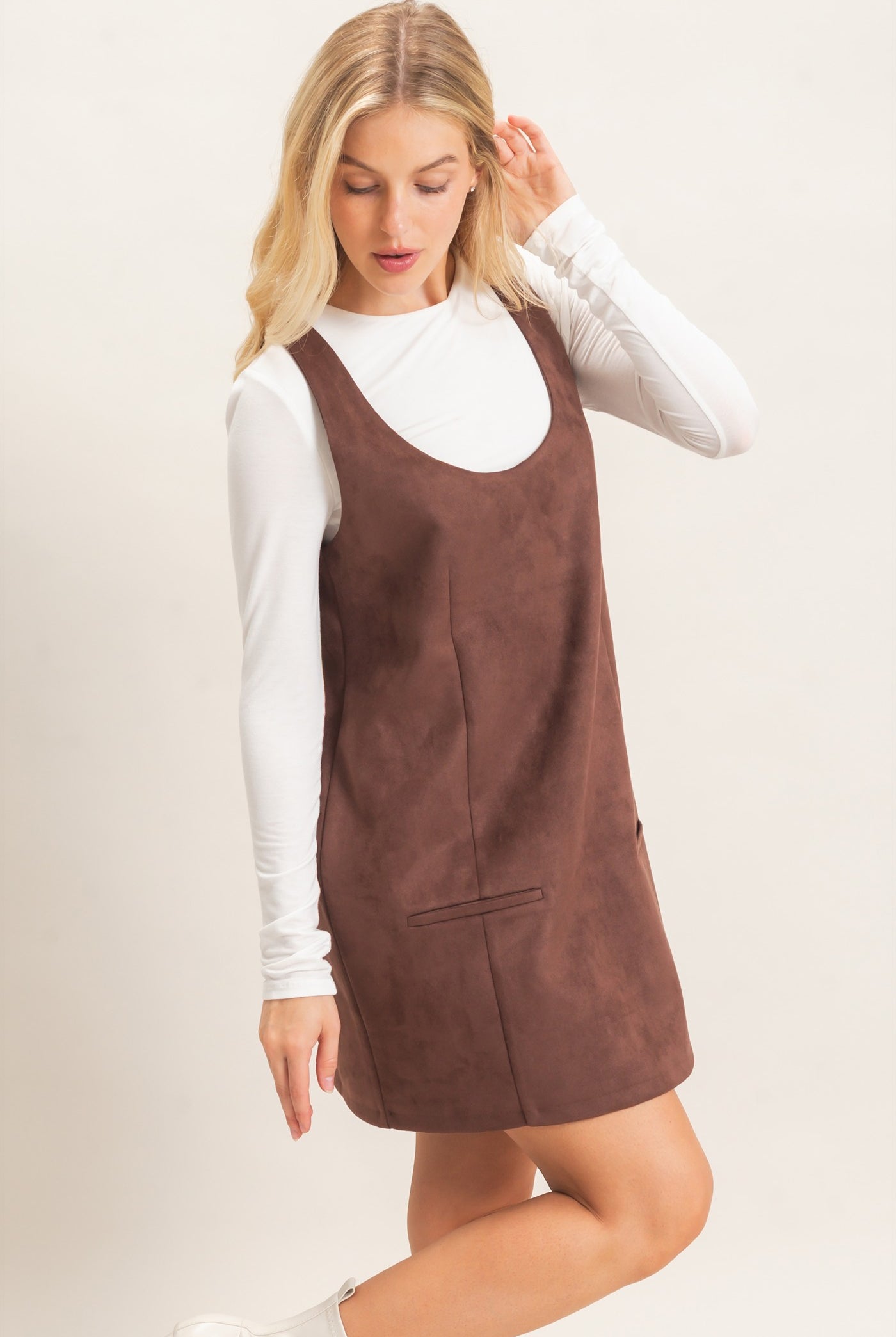 Wholesale Sleeveless Suede Mini Dress Dresses HF26F219 CHESTNUT HYFVE