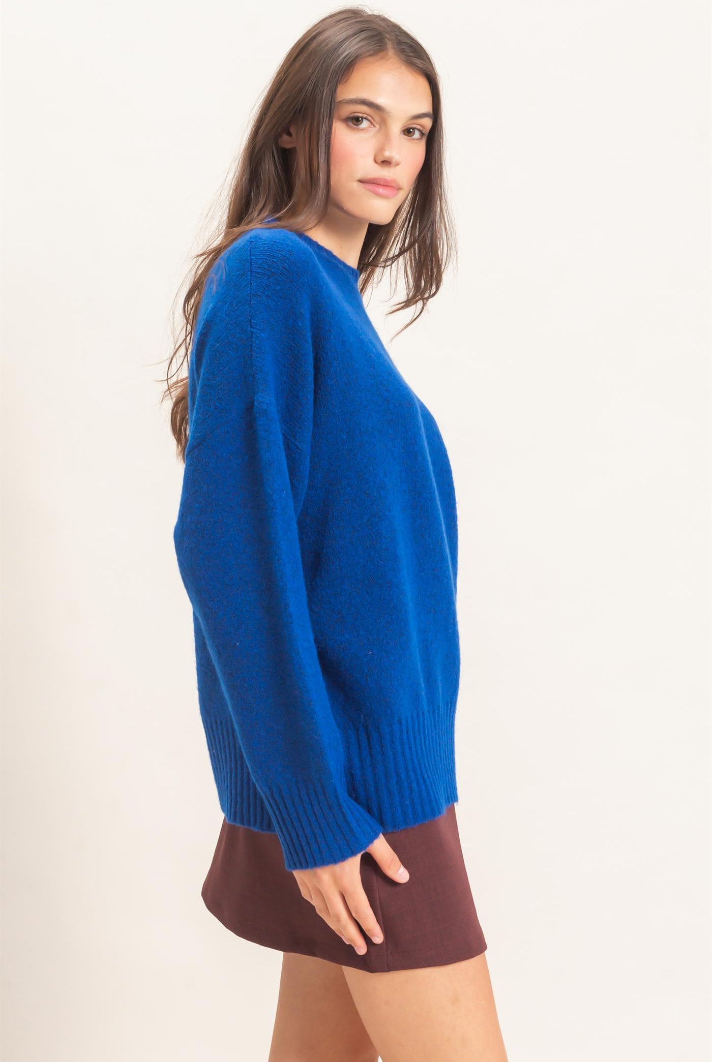 Wholesale Ribbed Crew Neck Sweater Sweaters HF26F179-D ROYAL BLUE HYFVE