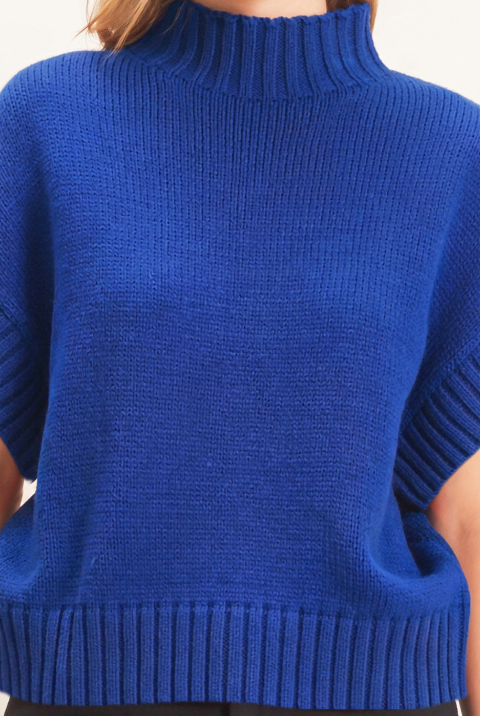 Wholesale Ribbed Mock Neck Sweater Vest Sweaters HF26F186-D ROYAL BLUE HYFVE