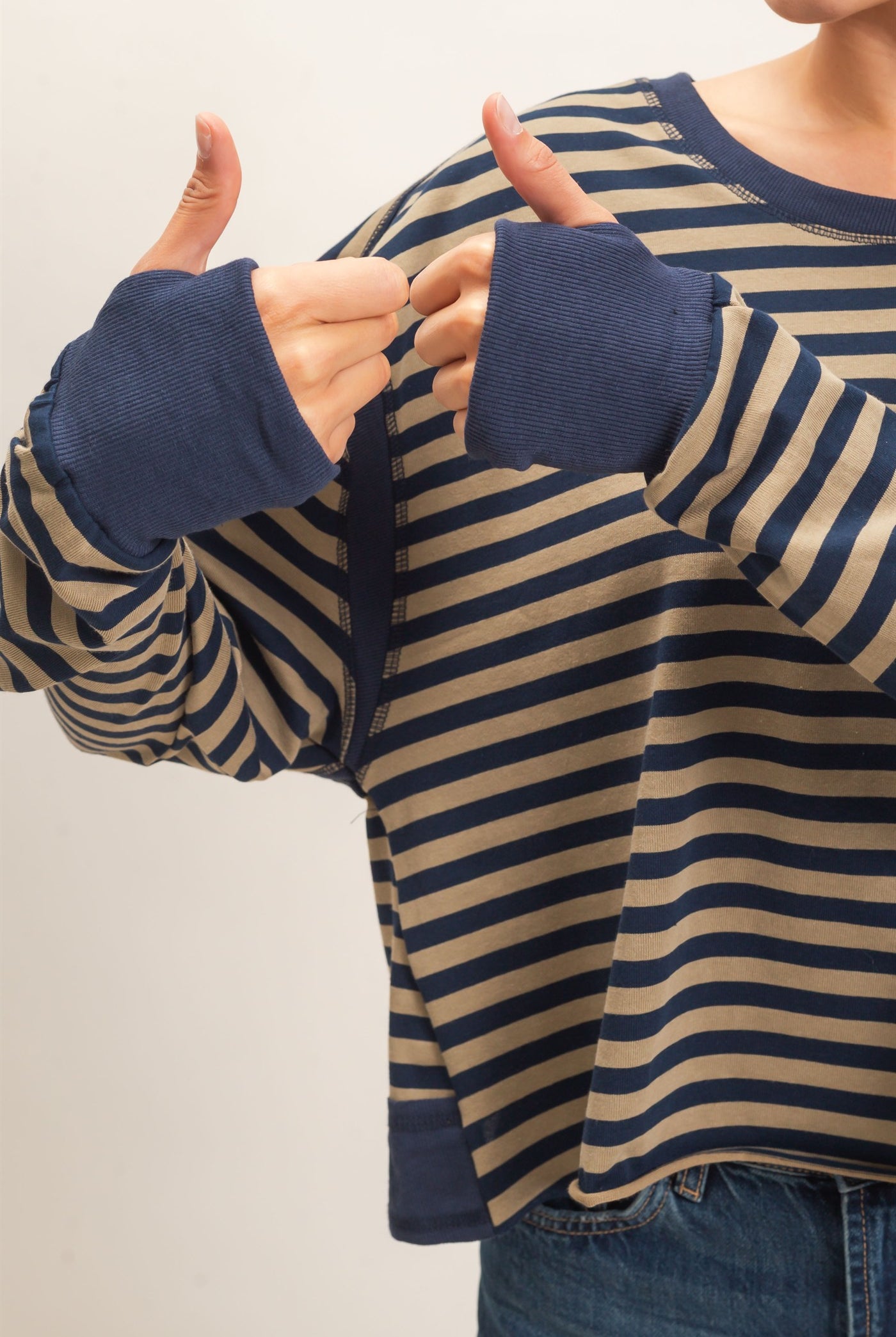 Wholesale Striped Long Sleeve Top Clothing Tops HF26C908-D NAVY HYFVE