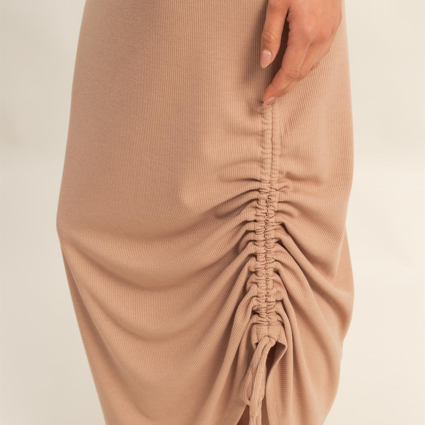 Wholesale Scoop Neck Side Tie Detail Midi Dress Dresses DZ25C152 DARK TAUPE DOUBLE ZERO